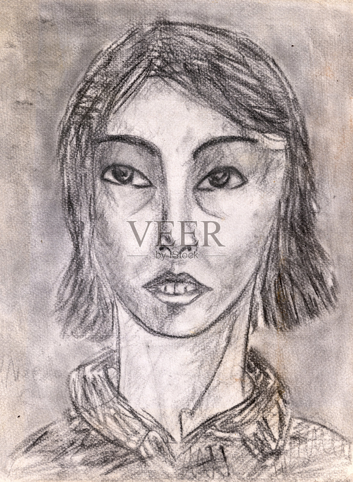 女人面部的铅笔素描插画图片素材