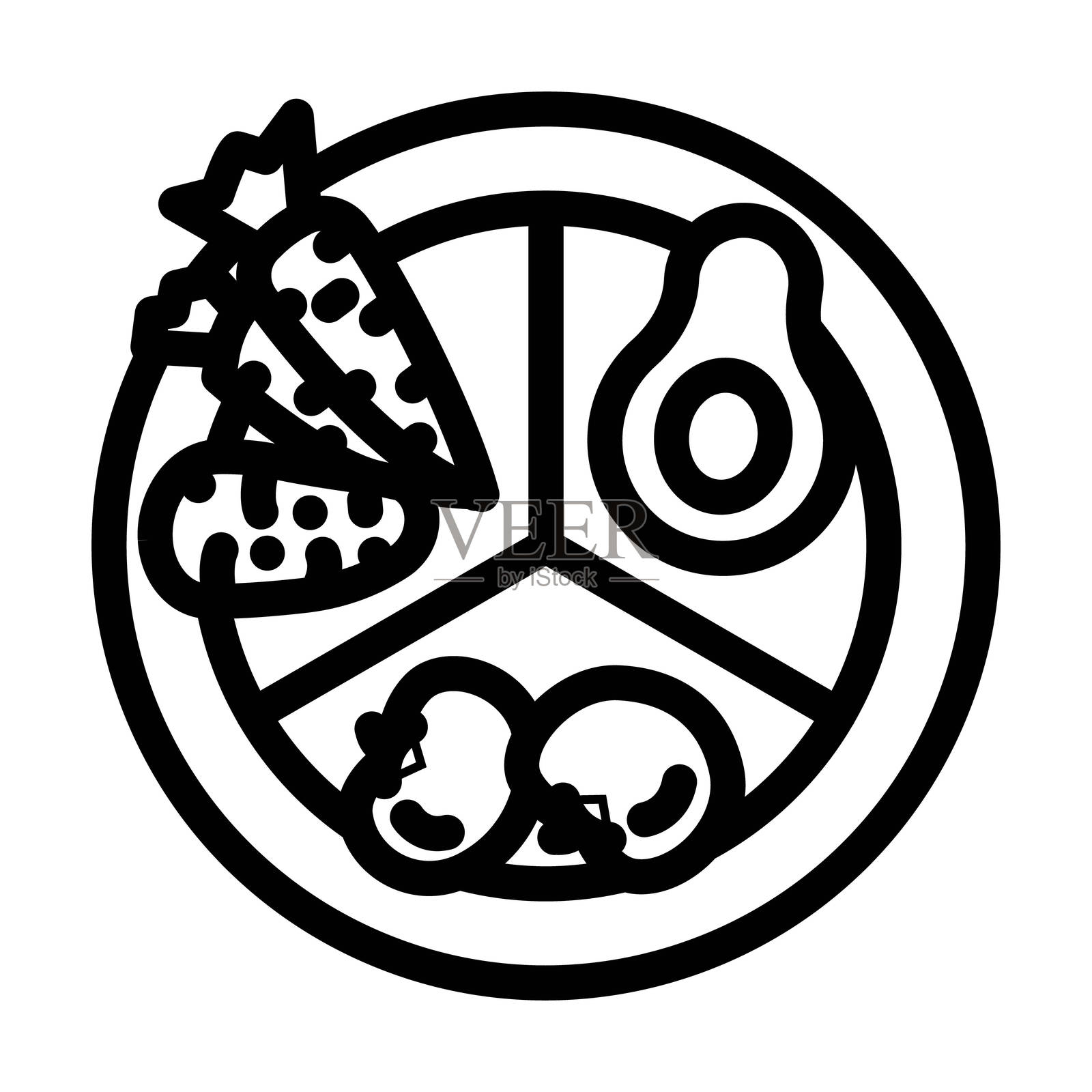 植物性饮食素食食品线条图标矢量插图插画图片素材