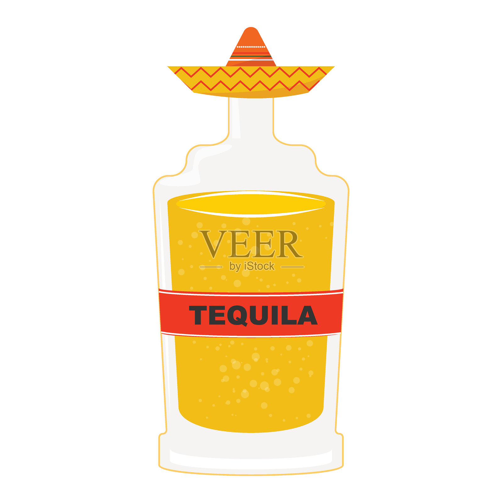 墨西哥风格龙舌兰酒瓶与宽边帽，欢乐庆祝插画图片素材