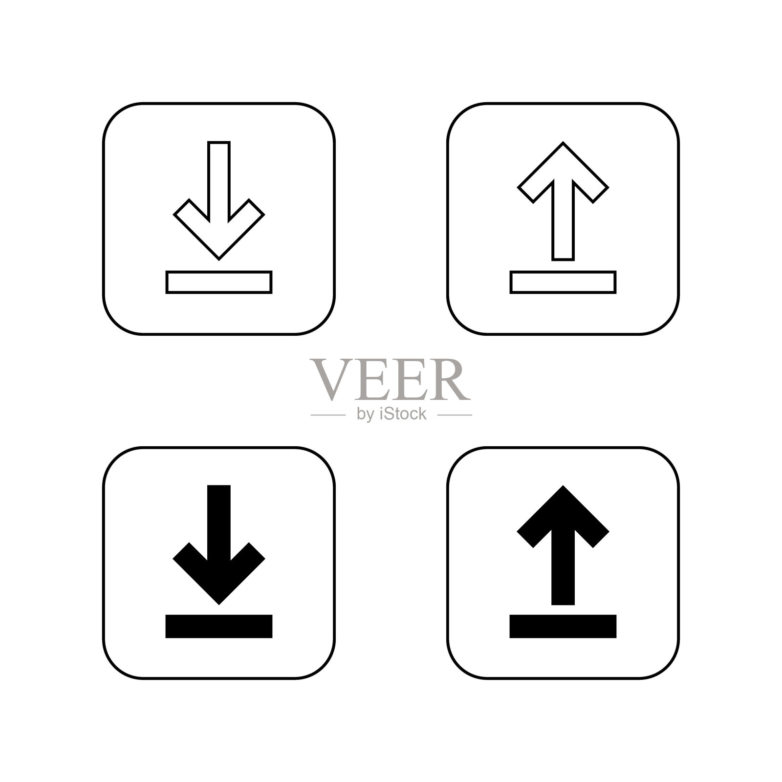 下载和上传图标在方形线条上。下载和上传概念插画图片素材