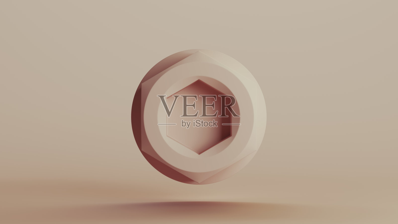 米色仿生硬件螺栓螺母形状组件技术设计元素，中性色调，柔和肤色背景照片摄影图片