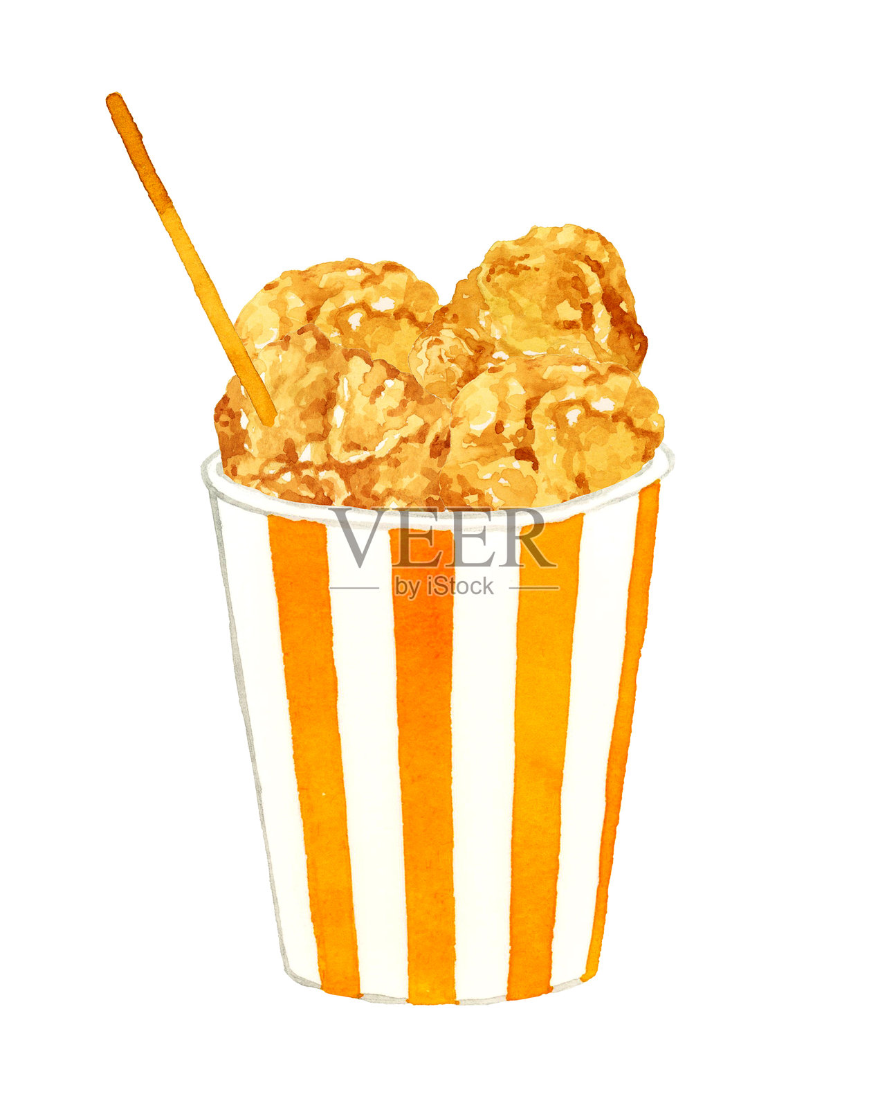 杯装炸鸡剪贴画，食物和烹饪的水彩插画插画图片素材