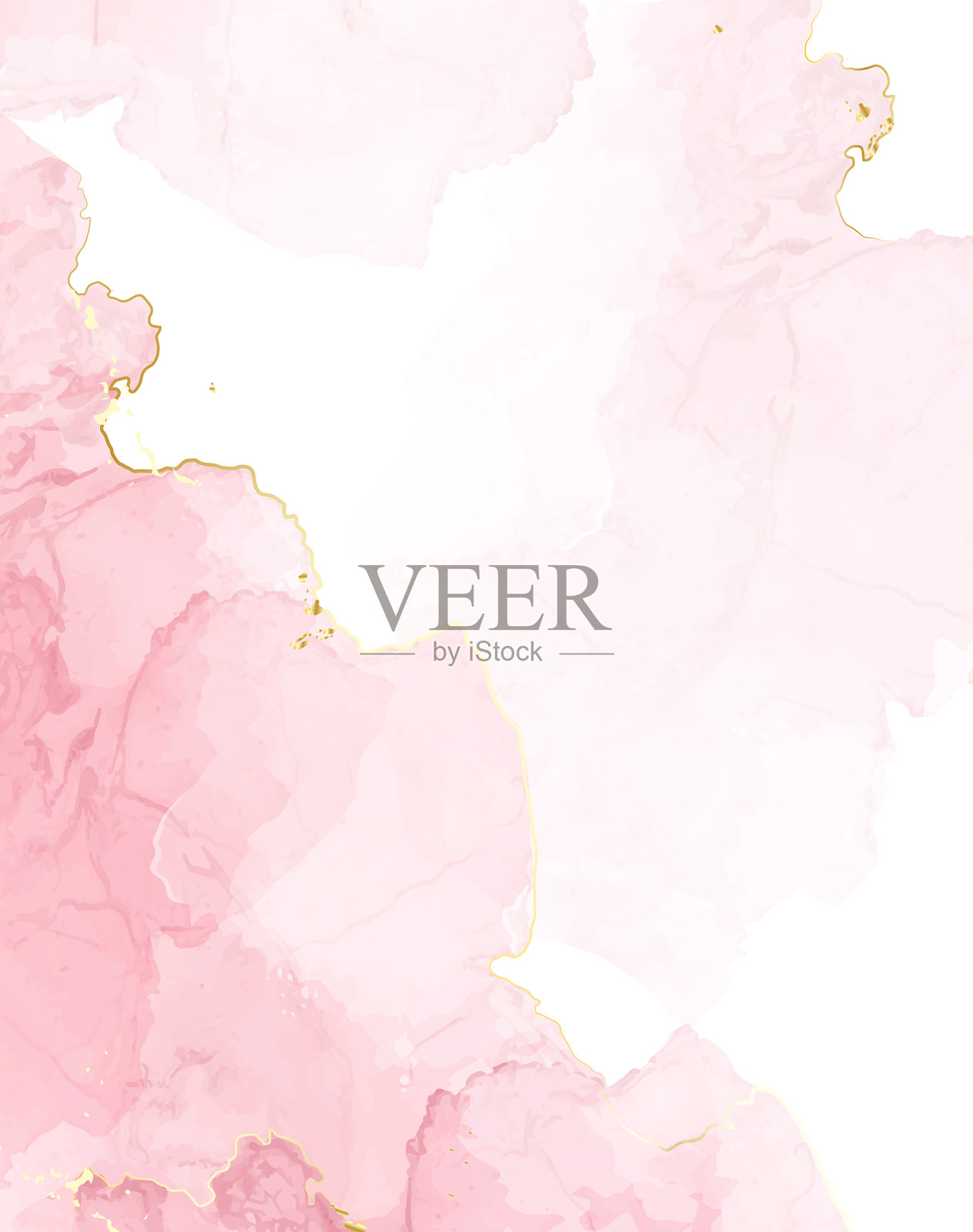 腮红粉色水彩流体绘画矢量设计卡。灰粉色和金色大理石晶洞框架插画图片素材