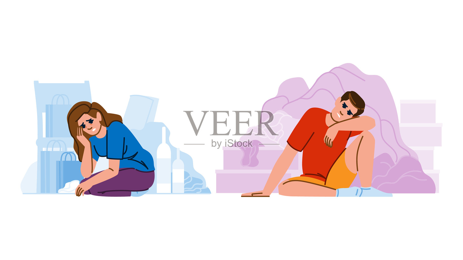 家庭焦虑压力矢量素材插画图片素材