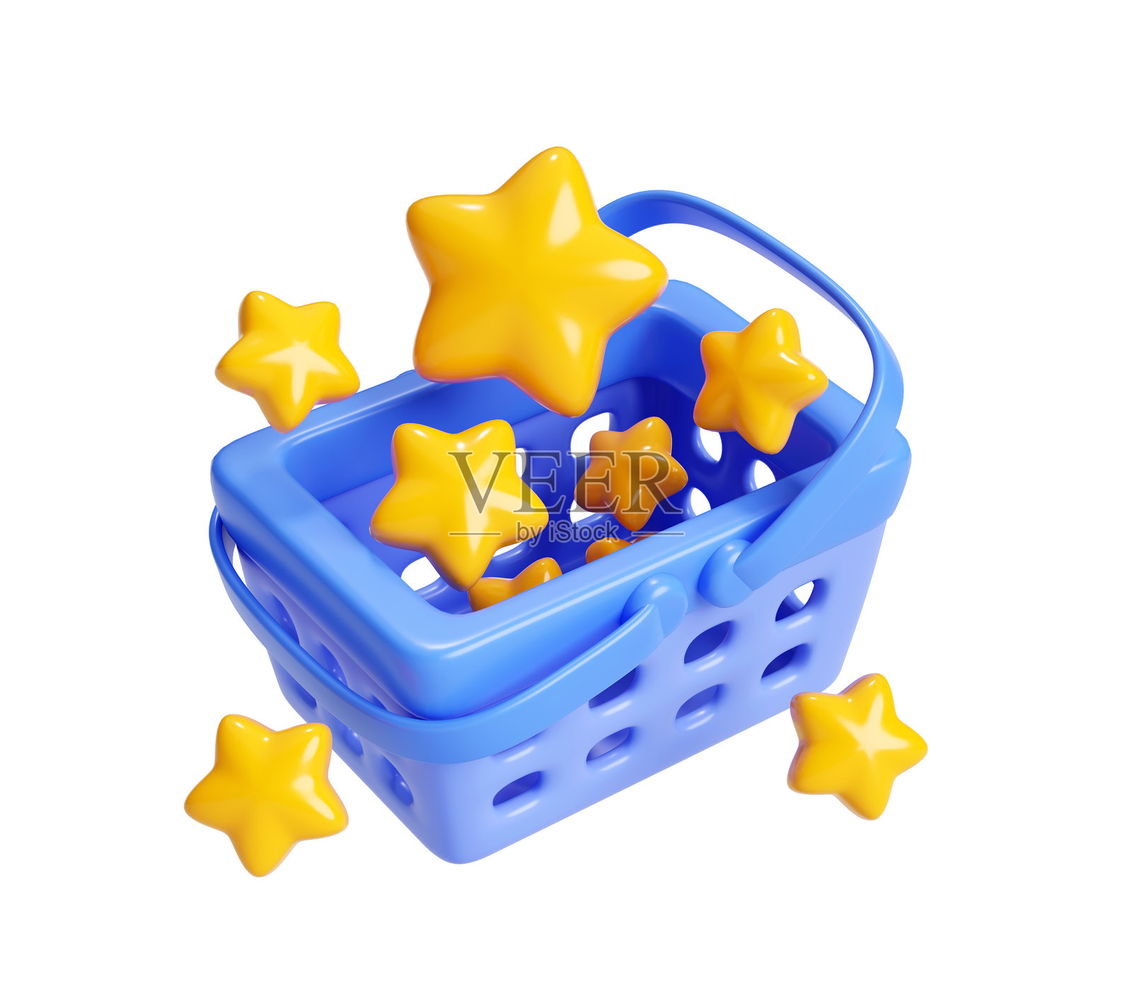 带有星级评定的购物篮3D图照片摄影图片