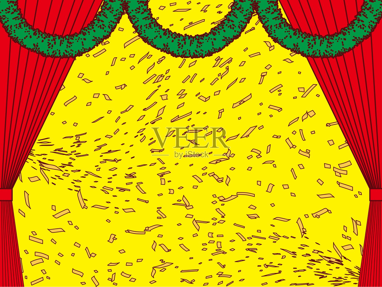 五彩纸屑B，购物中心，窗帘，绿色3插画图片素材