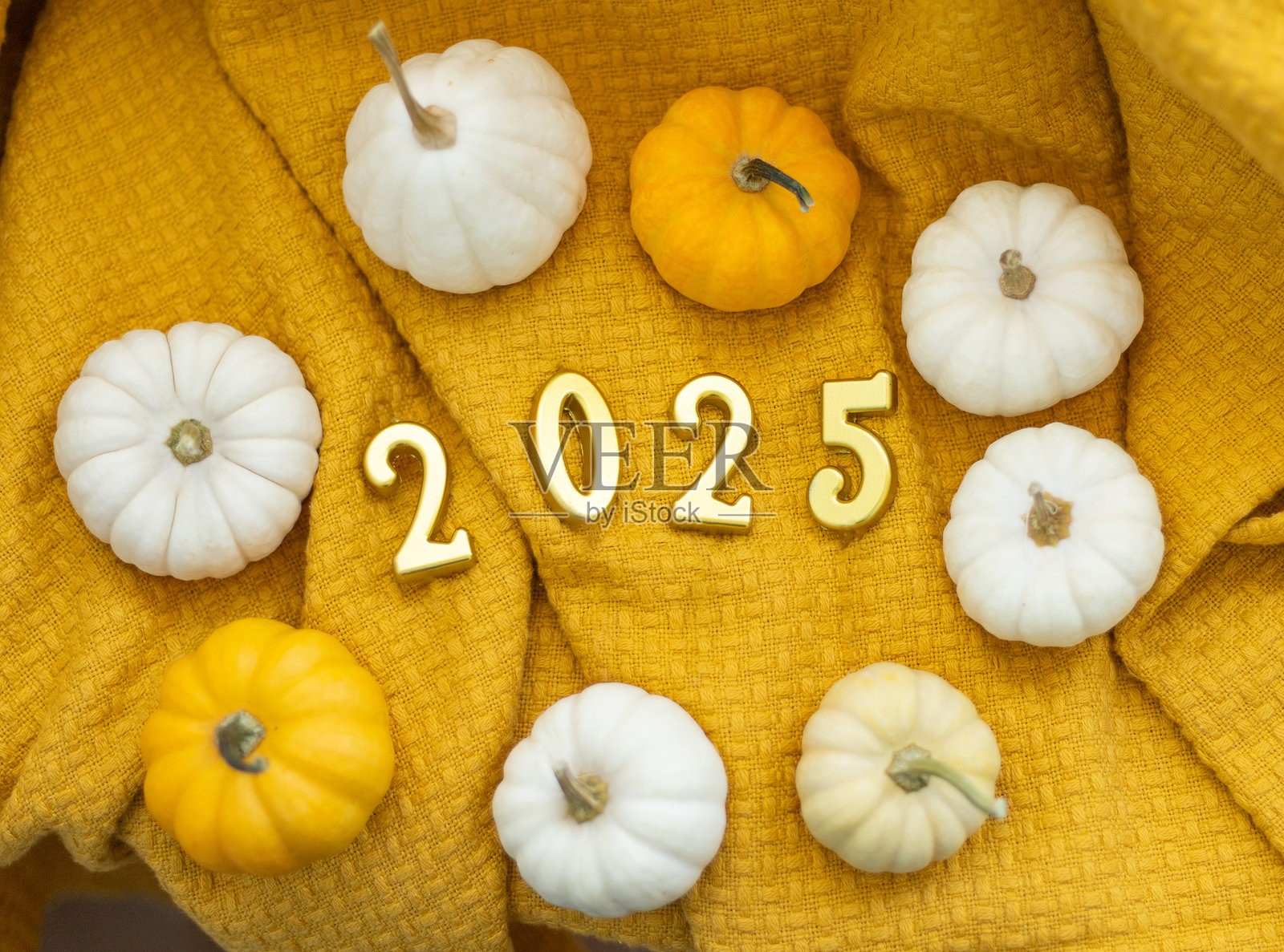 秋天的概念，黄色毛毯上的南瓜，2025年照片摄影图片