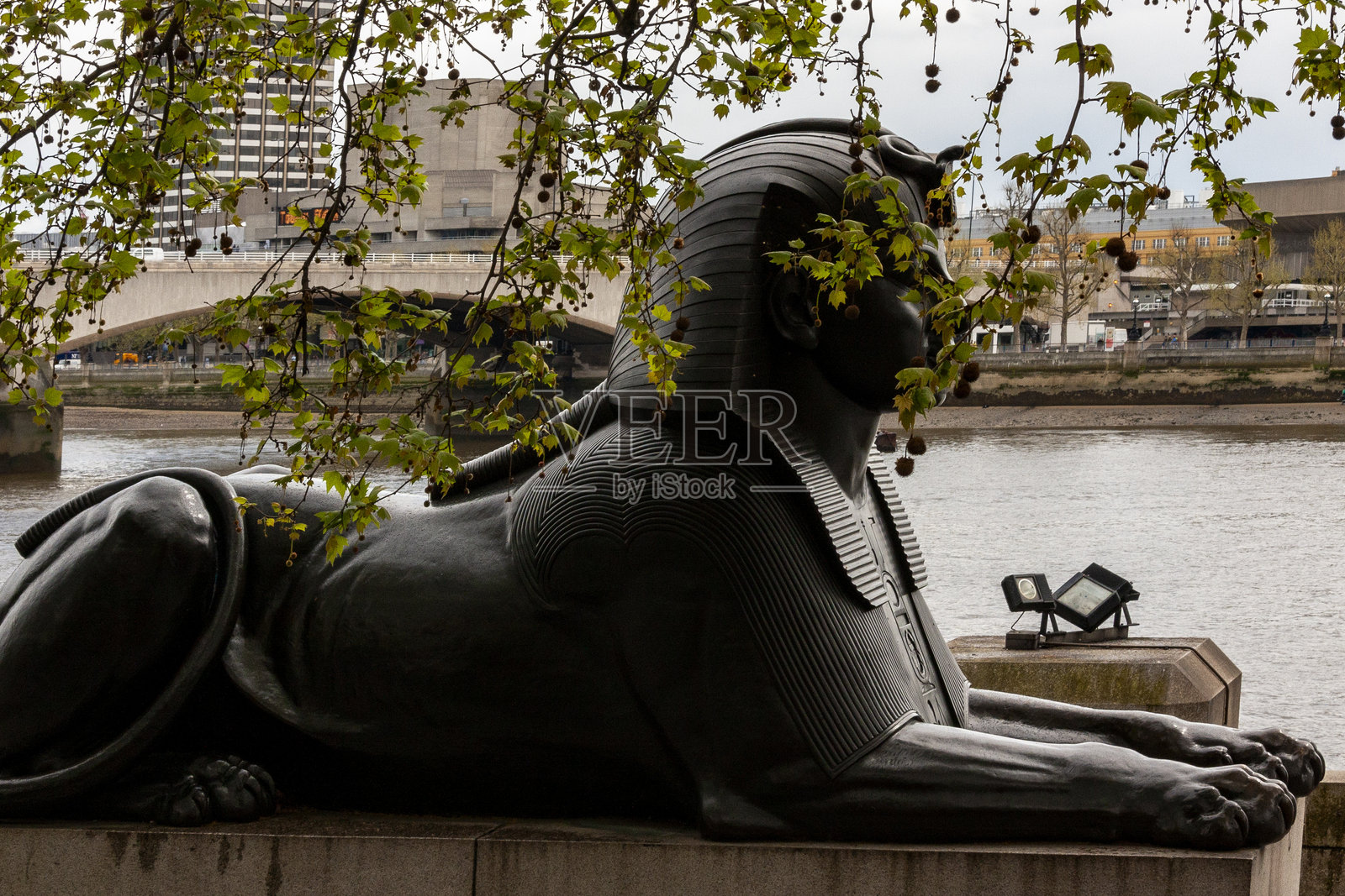 埃及风格的狮身人面像，克利奥帕特拉针，伦敦照片摄影图片