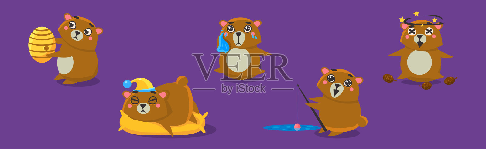 棕熊从事不同活动矢量素材插画图片素材