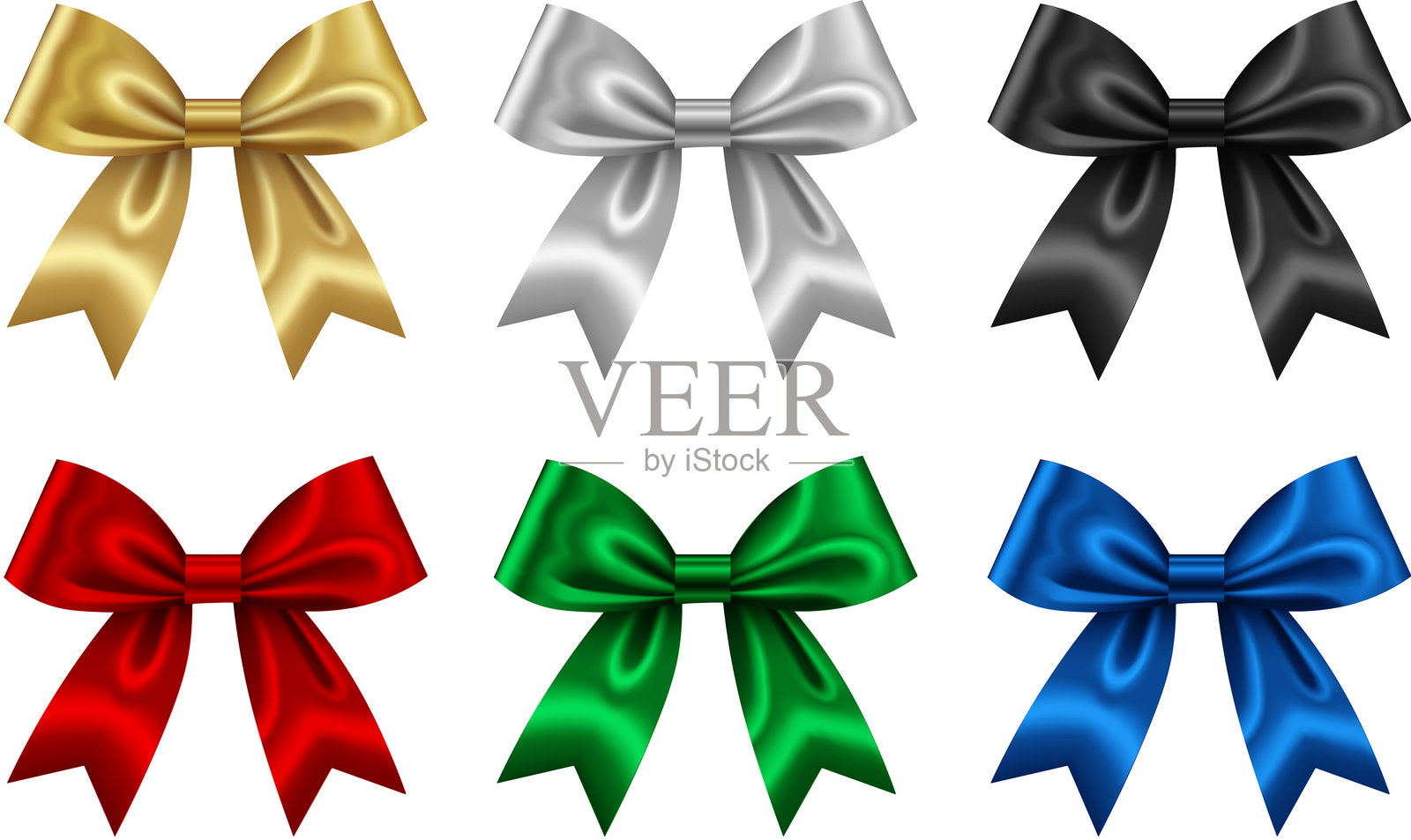 一组不同颜色的独立蝴蝶结，用于圣诞节和生日装饰插画图片素材