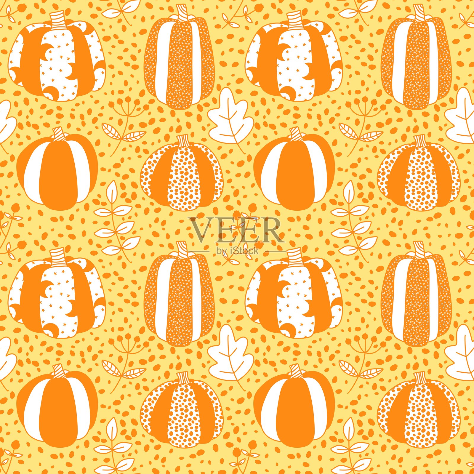 万圣节无缝南瓜图案，适用于面料、纺织品和包装插画图片素材