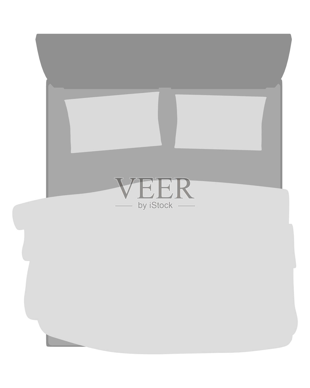 卧室里的床，床的轮廓，顶视图。矢量图插画图片素材