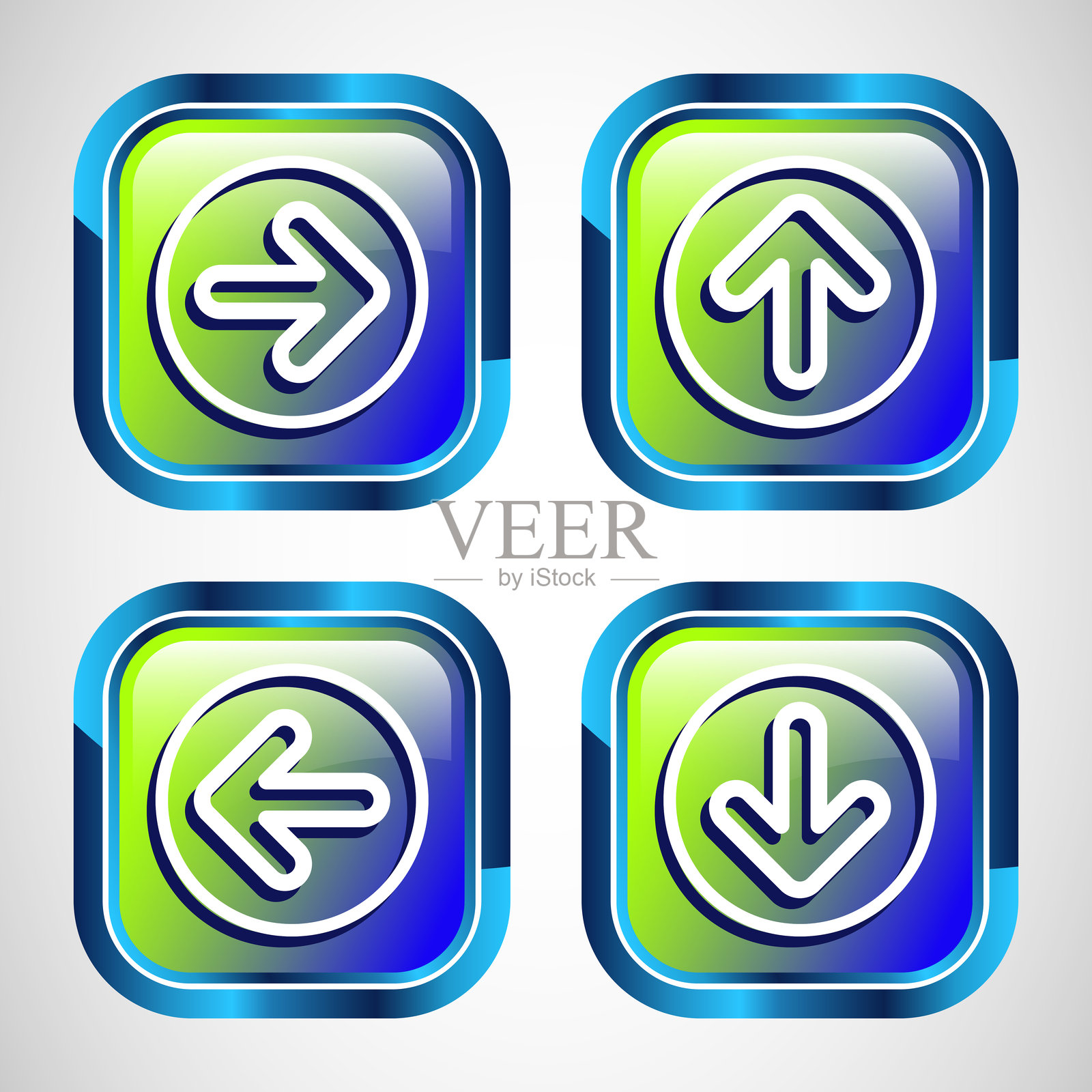 右、左、上、下箭头图标设计插图，应用程序和网站的箭头标志，光滑的方形按钮设计插画图片素材