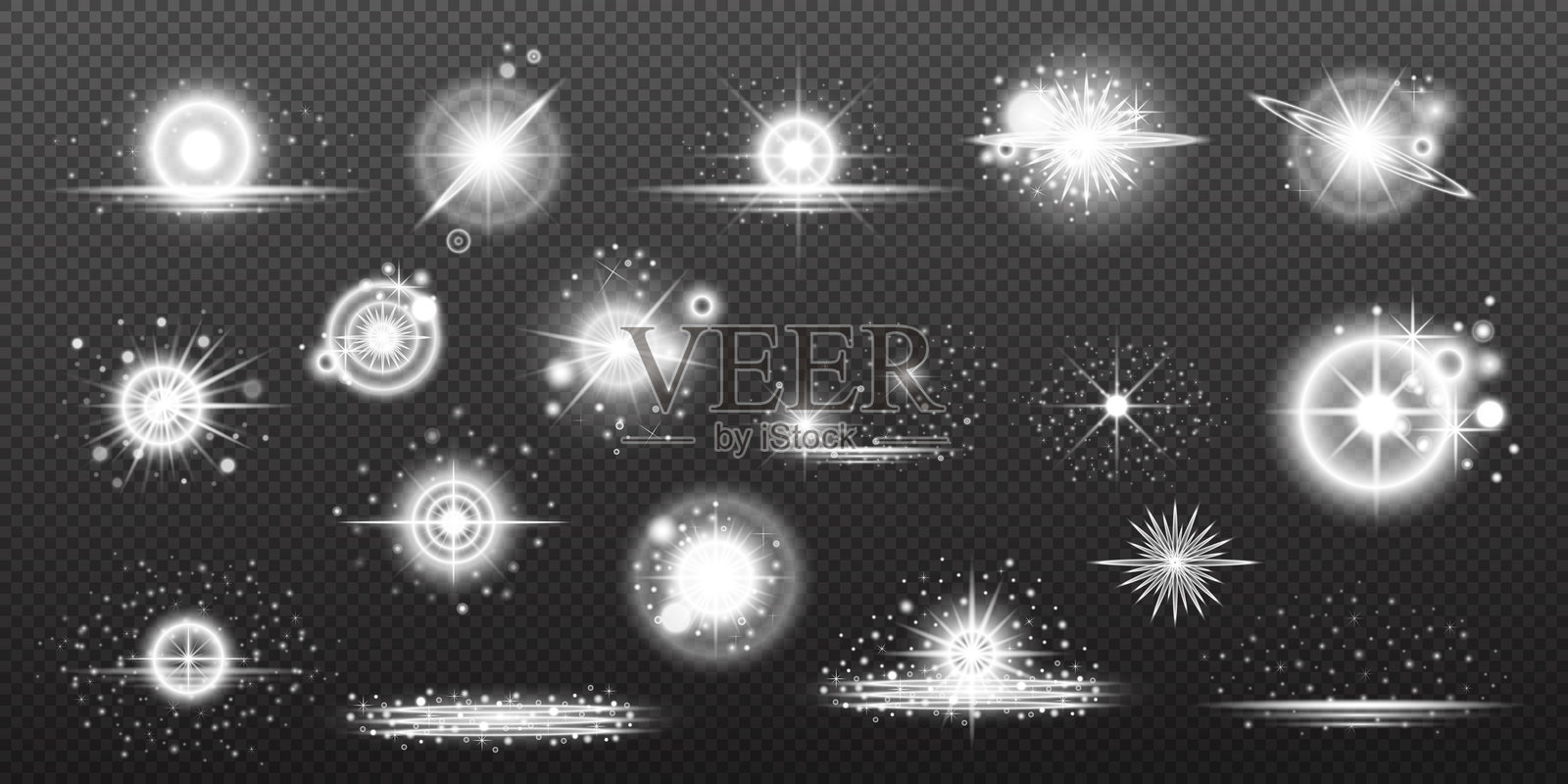 白色光线镜头效果背景集。矢量阳光插画图片素材