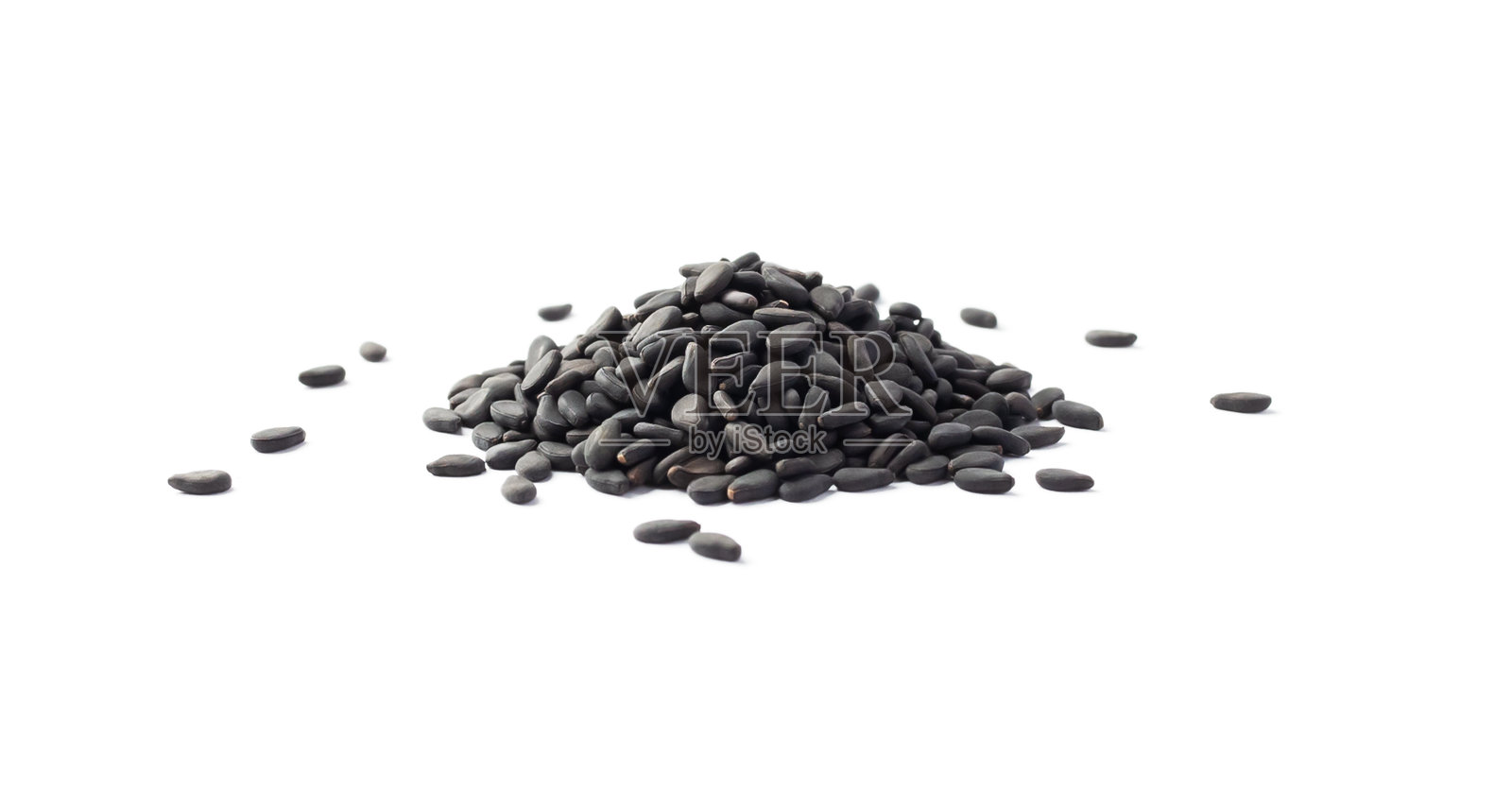一堆黑芝麻种子，孤立在白色背景上照片摄影图片