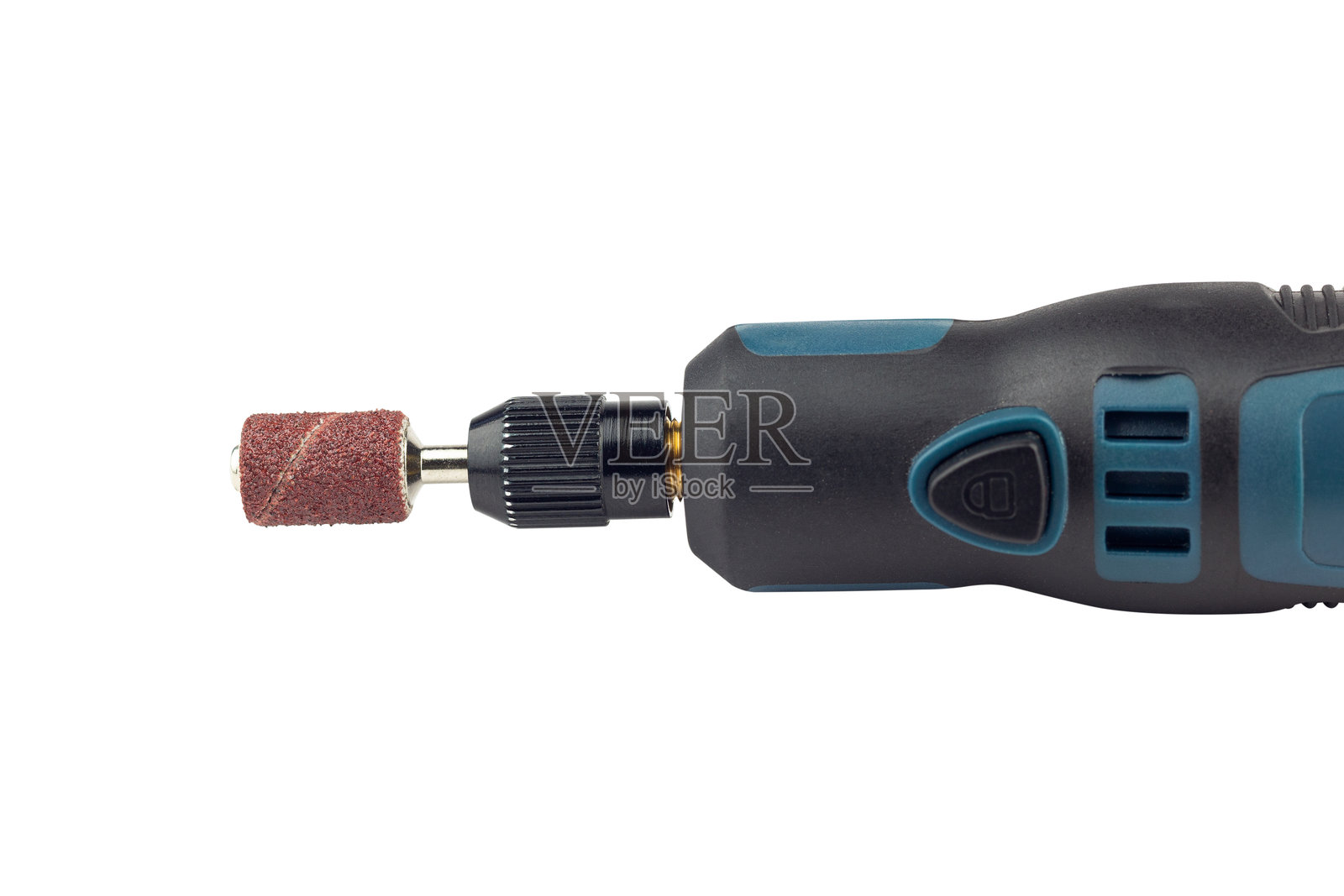 手工雕刻机与磨轮，电池供电的迷你手钻，背景隔离照片摄影图片