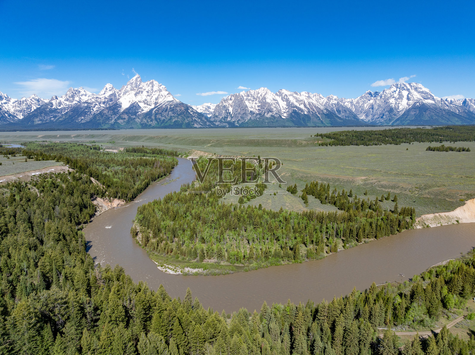 怀俄明州美国大提顿山脉和蛇河的景观照片摄影图片