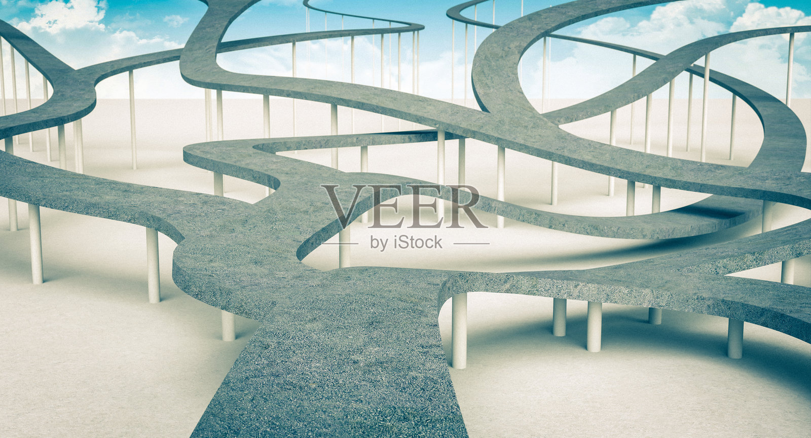 蜿蜒的道路向多个不同方向延伸照片摄影图片