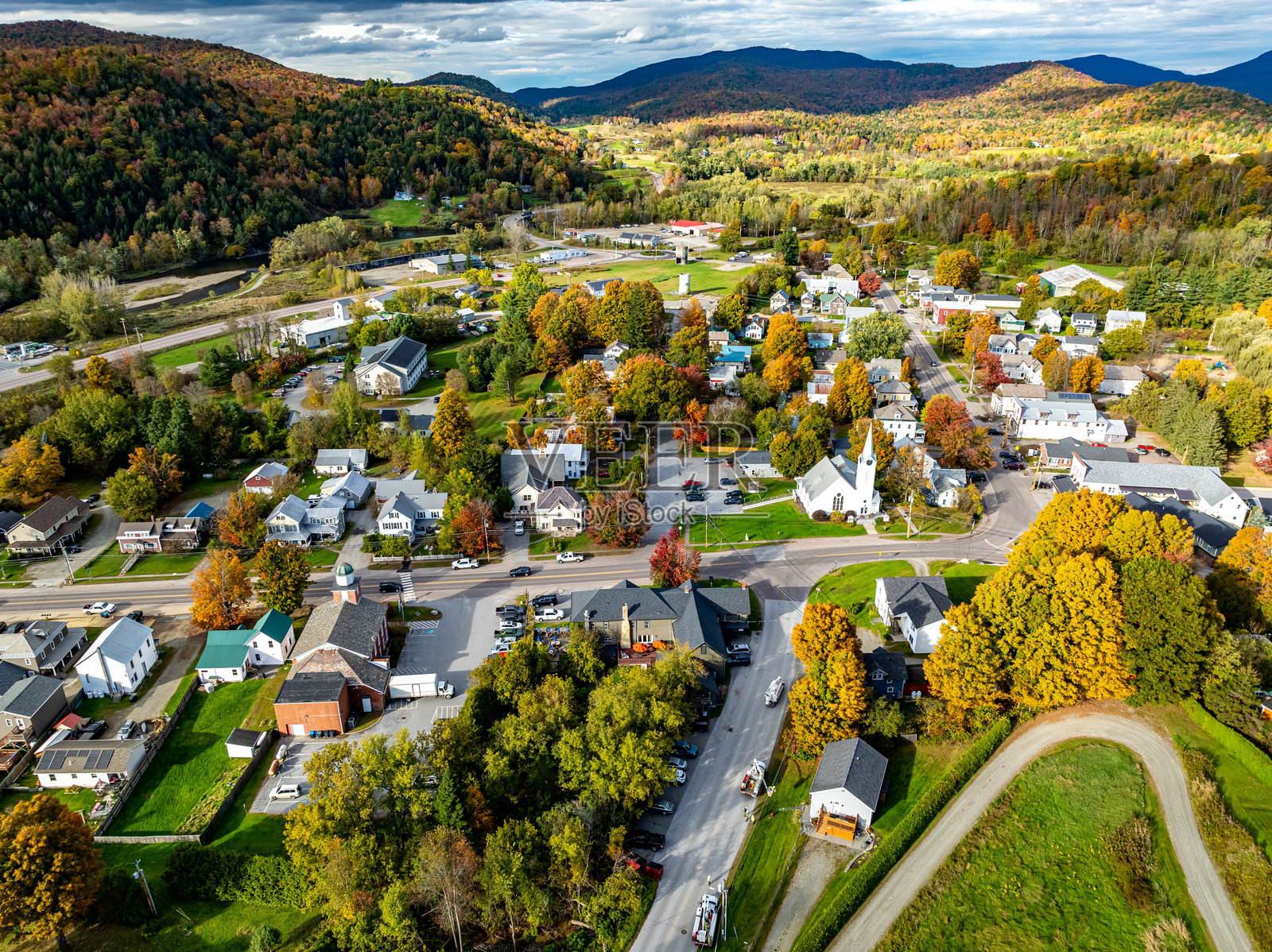 第二公理教会，VT-108公路，杰斐逊维尔的景观，剑桥，佛蒙特州，美国照片摄影图片