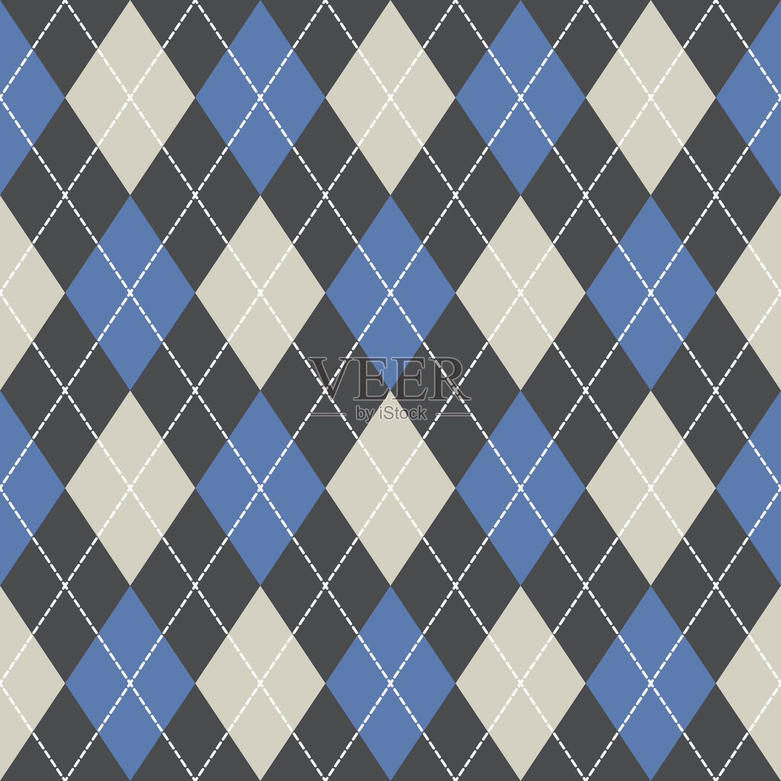 复古阿盖尔菱形蓝色奶油棋盘图案插画图片素材