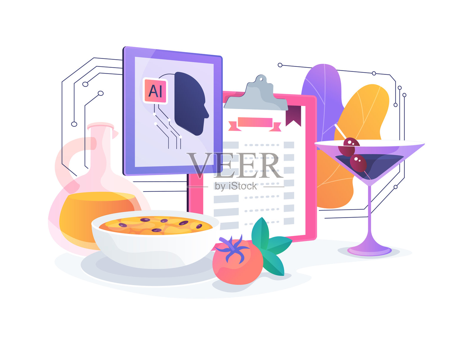 AI支持的食品饮料管理抽象概念矢量素材插画图片素材