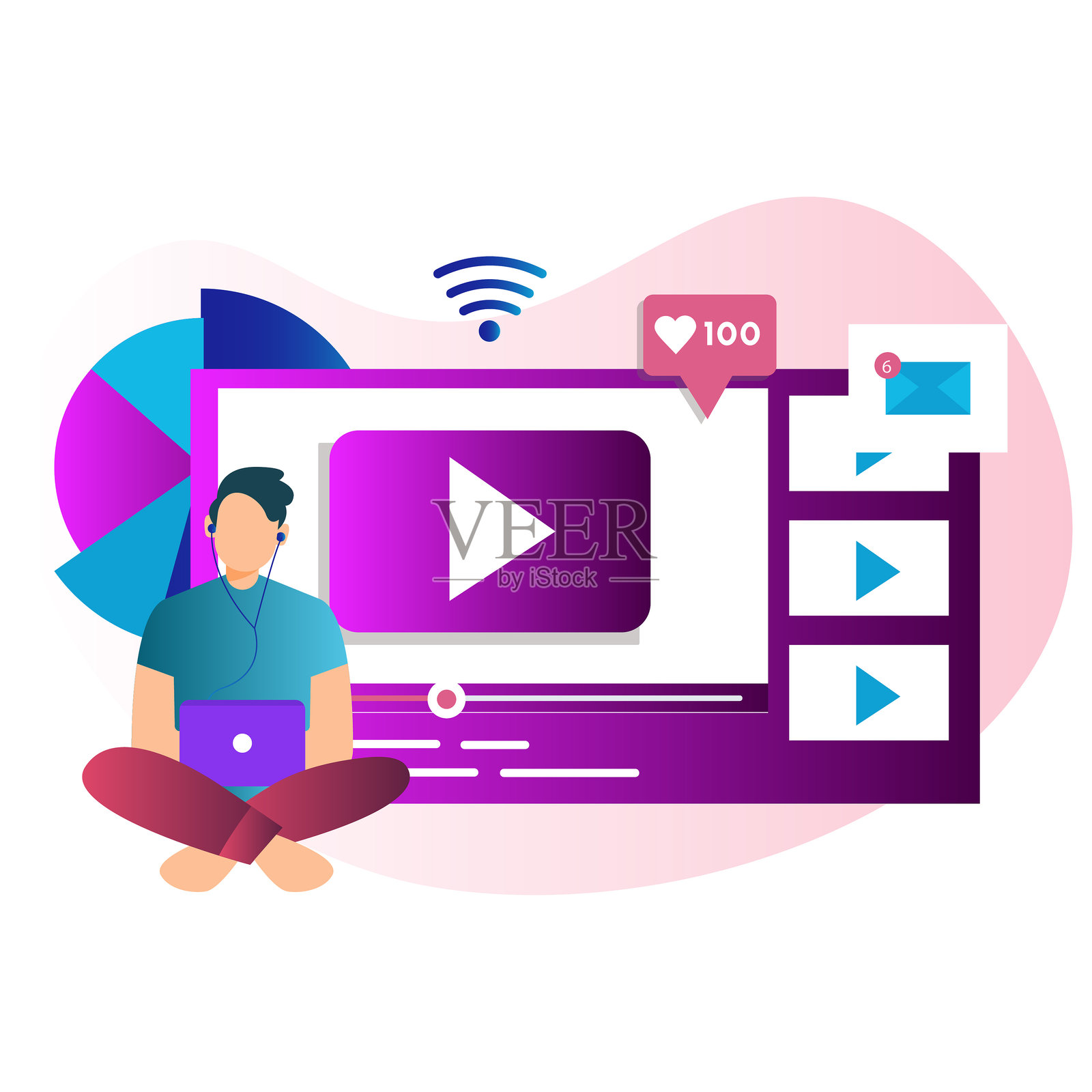 视频营销:矢量插图，可以很容易地修改或编辑，可以很容易地修改或编辑插画图片素材