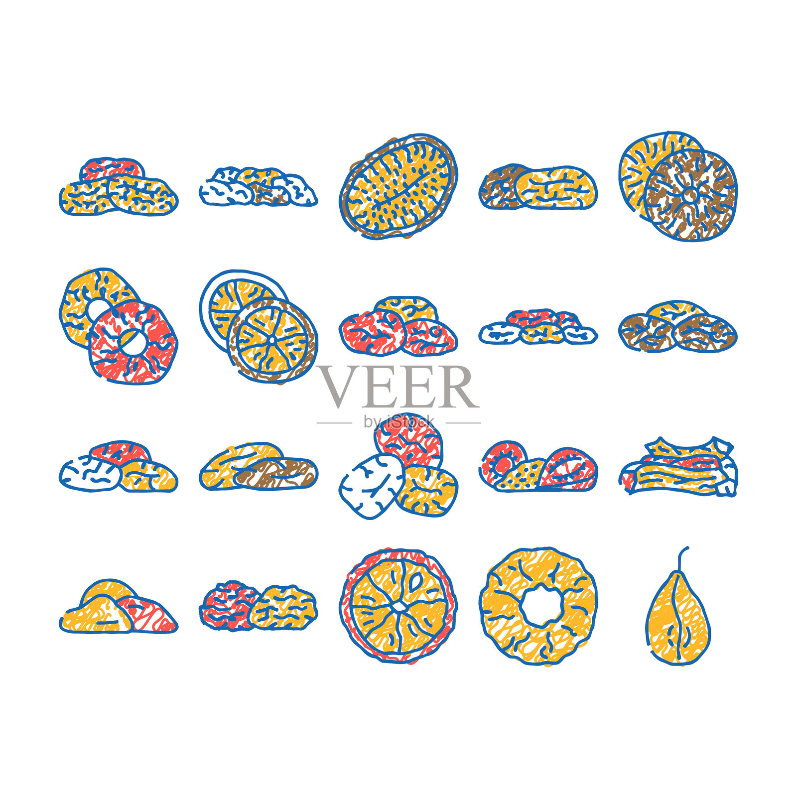 水果干零食坚果混合图标手绘插画图片素材