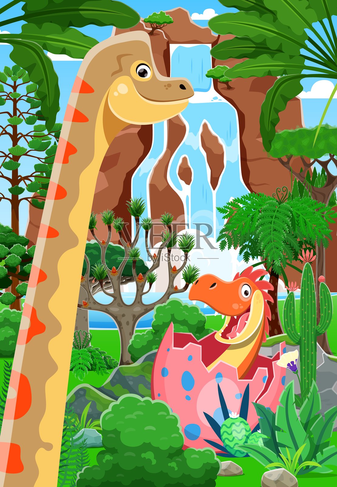 卡通史前恐龙，矢量场景插画图片素材
