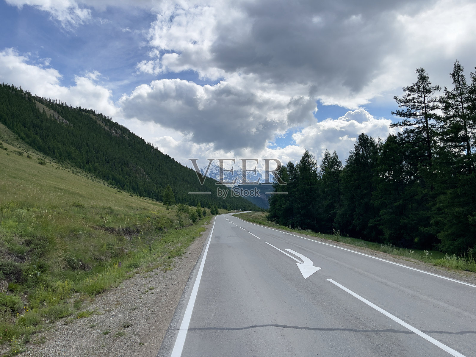 阿尔泰共和国高地的山路。照片摄影图片