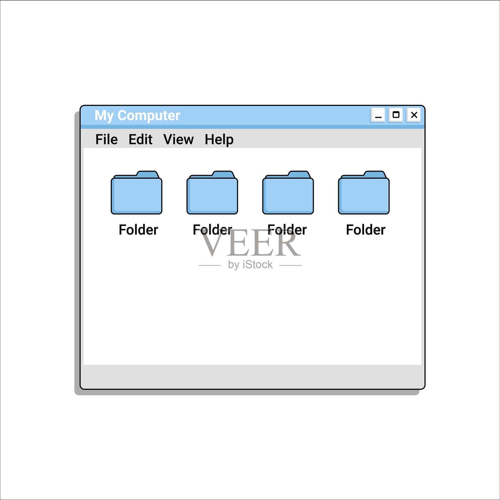 蓝色旧文件资源管理器程序，包含文件和文件夹插画图片素材