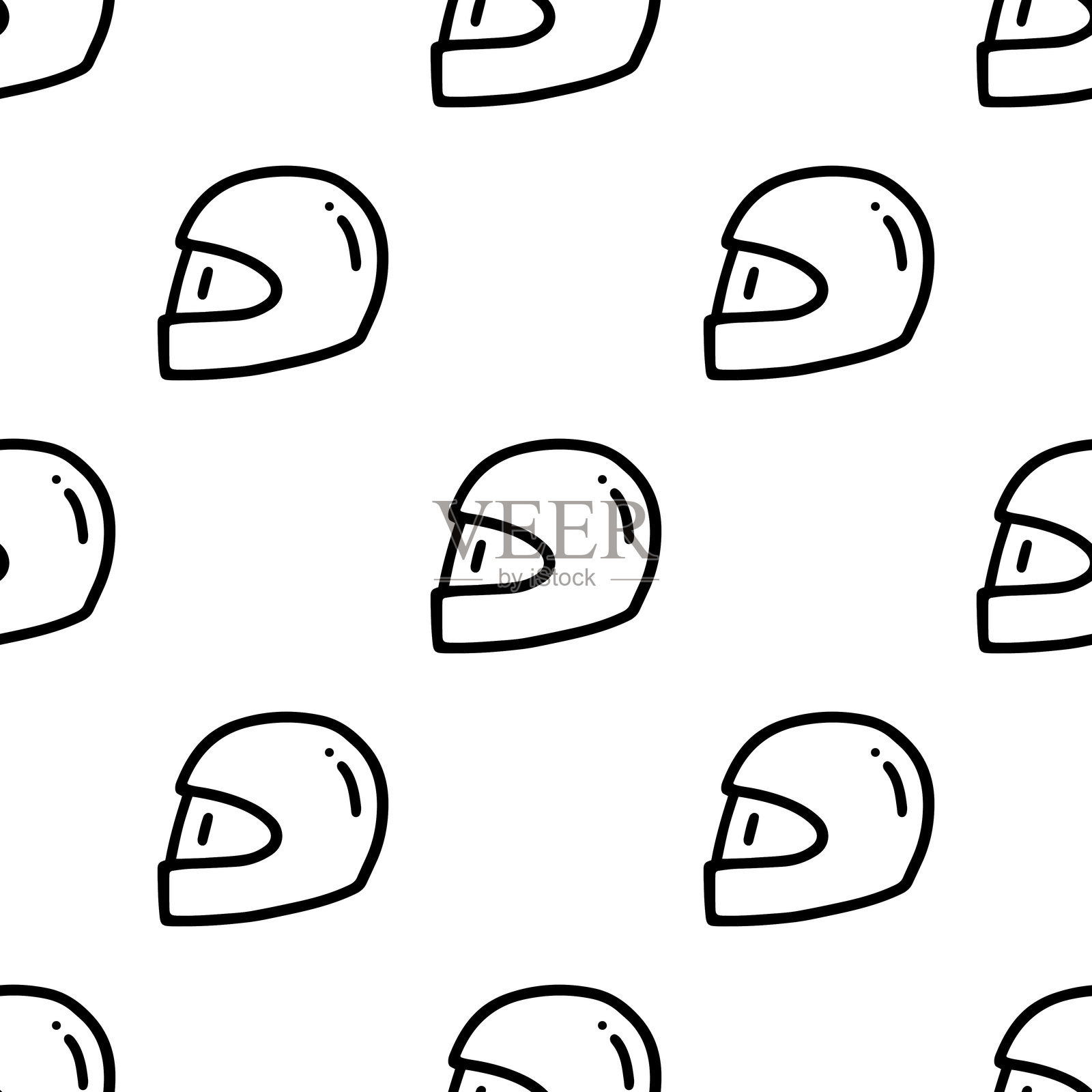 头盔卡通涂鸦无缝图案，矢量。插画图片素材