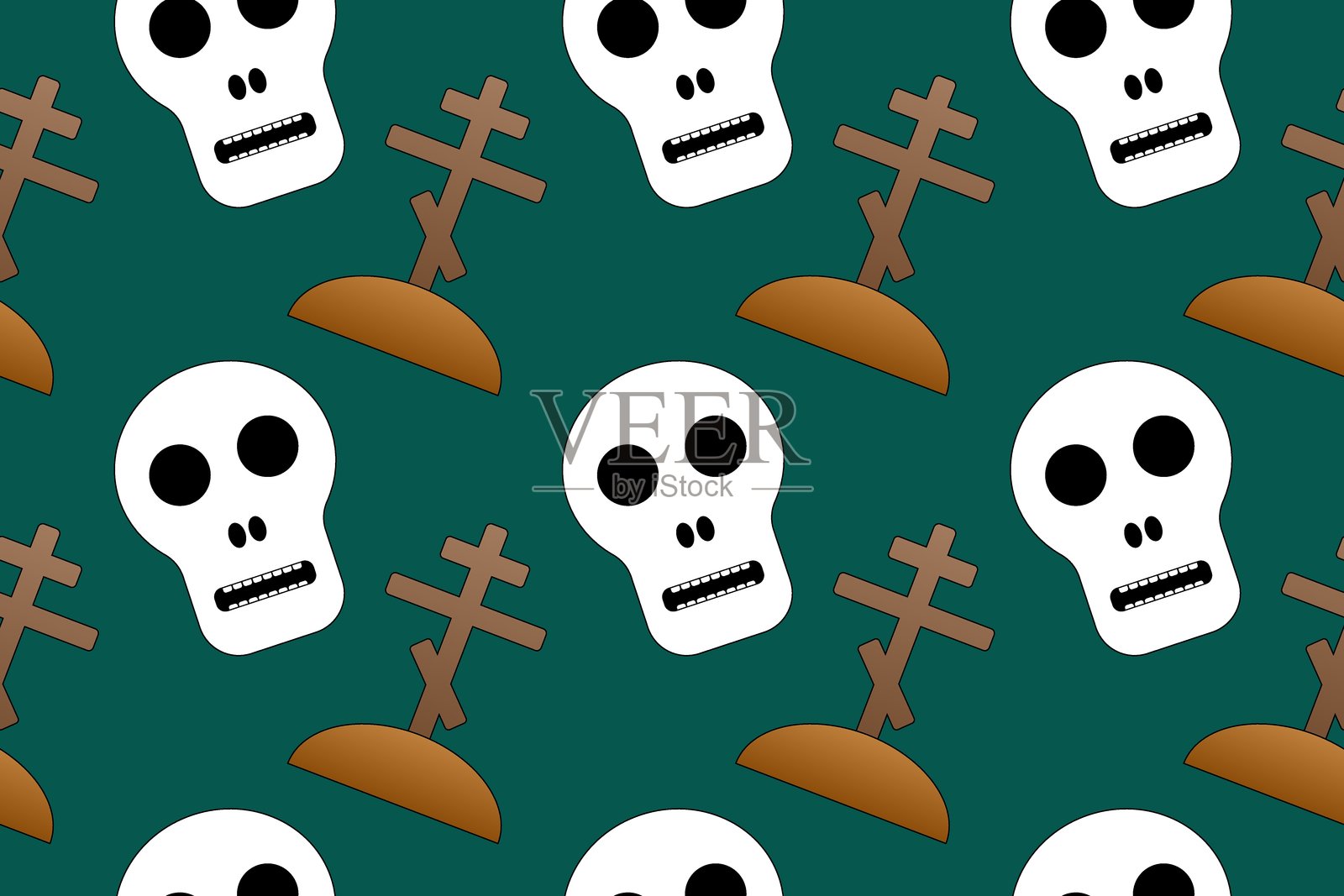 骷髅与墓碑十字架的万圣节图案插画图片素材