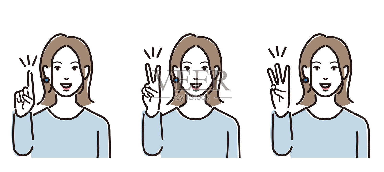 穿着休闲的女性用手指摆姿势插画图片素材