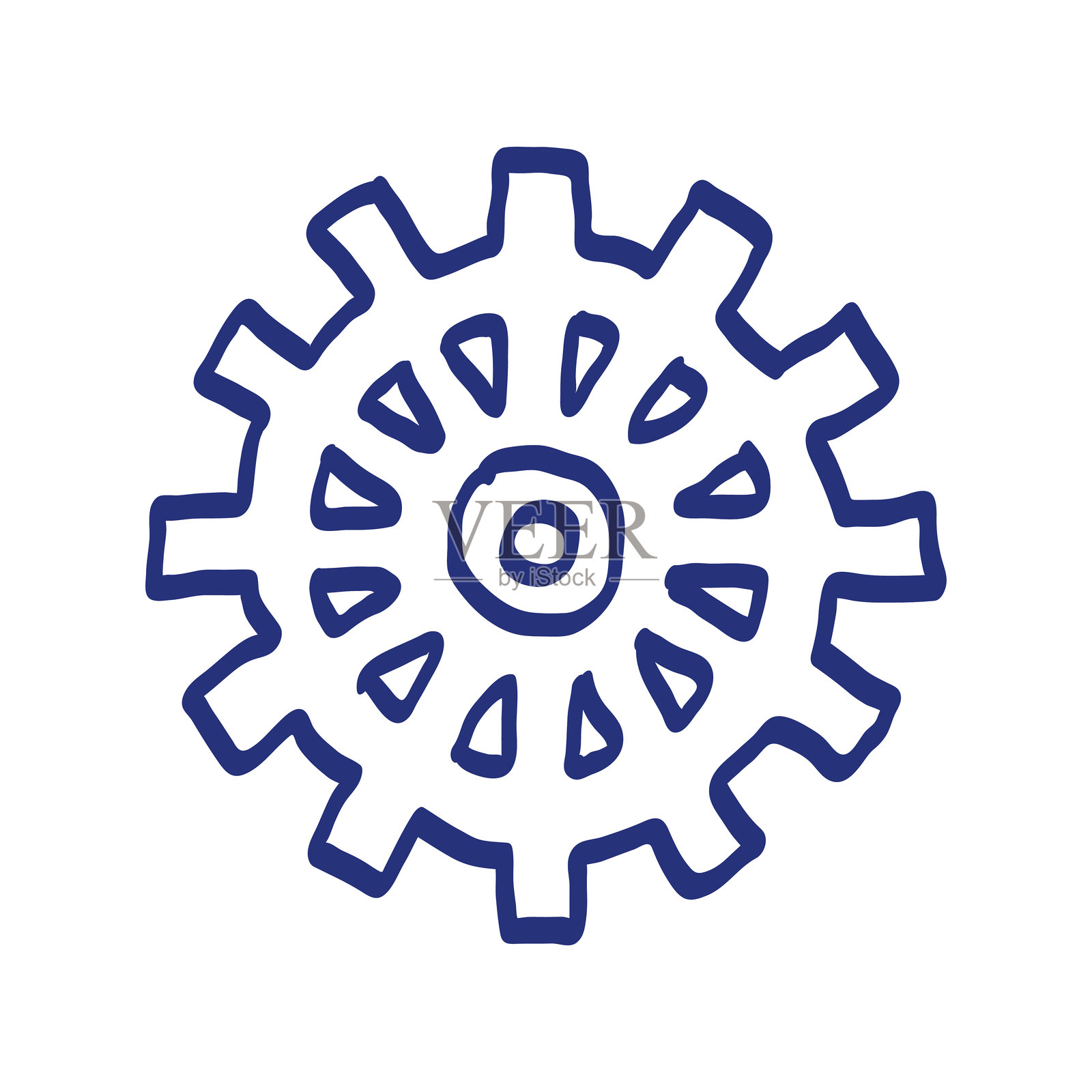 齿轮素描。手绘矢量插图。蓝色钢笔或马克笔绘制。原始儿童画。插画图片素材