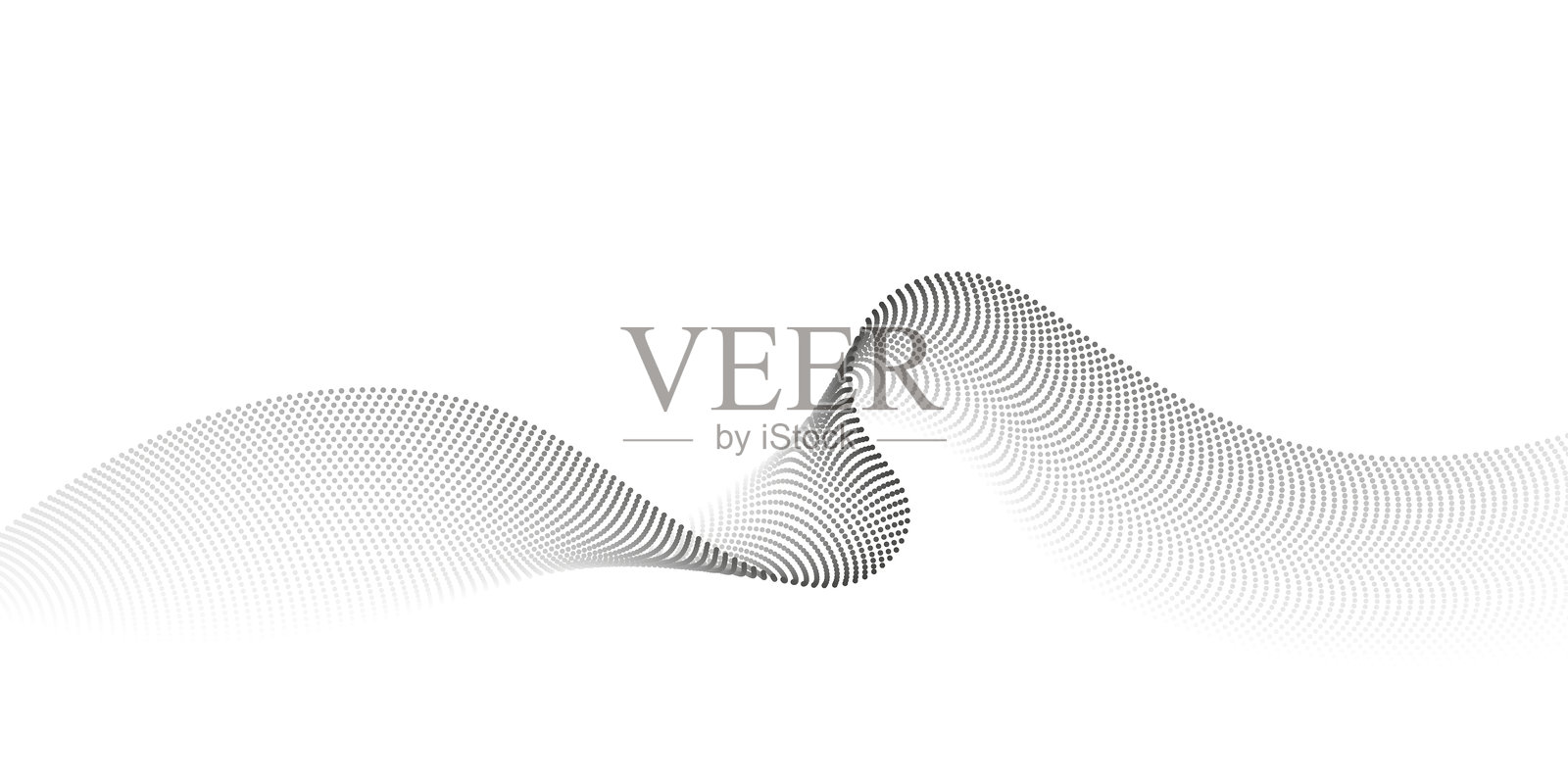 流动的点粒子波纹图案，单色半色调黑色渐变曲线形状，独立于白色背景。矢量图，概念涉及人工智能、科技、现代科学、音乐和声音。插画图片素材