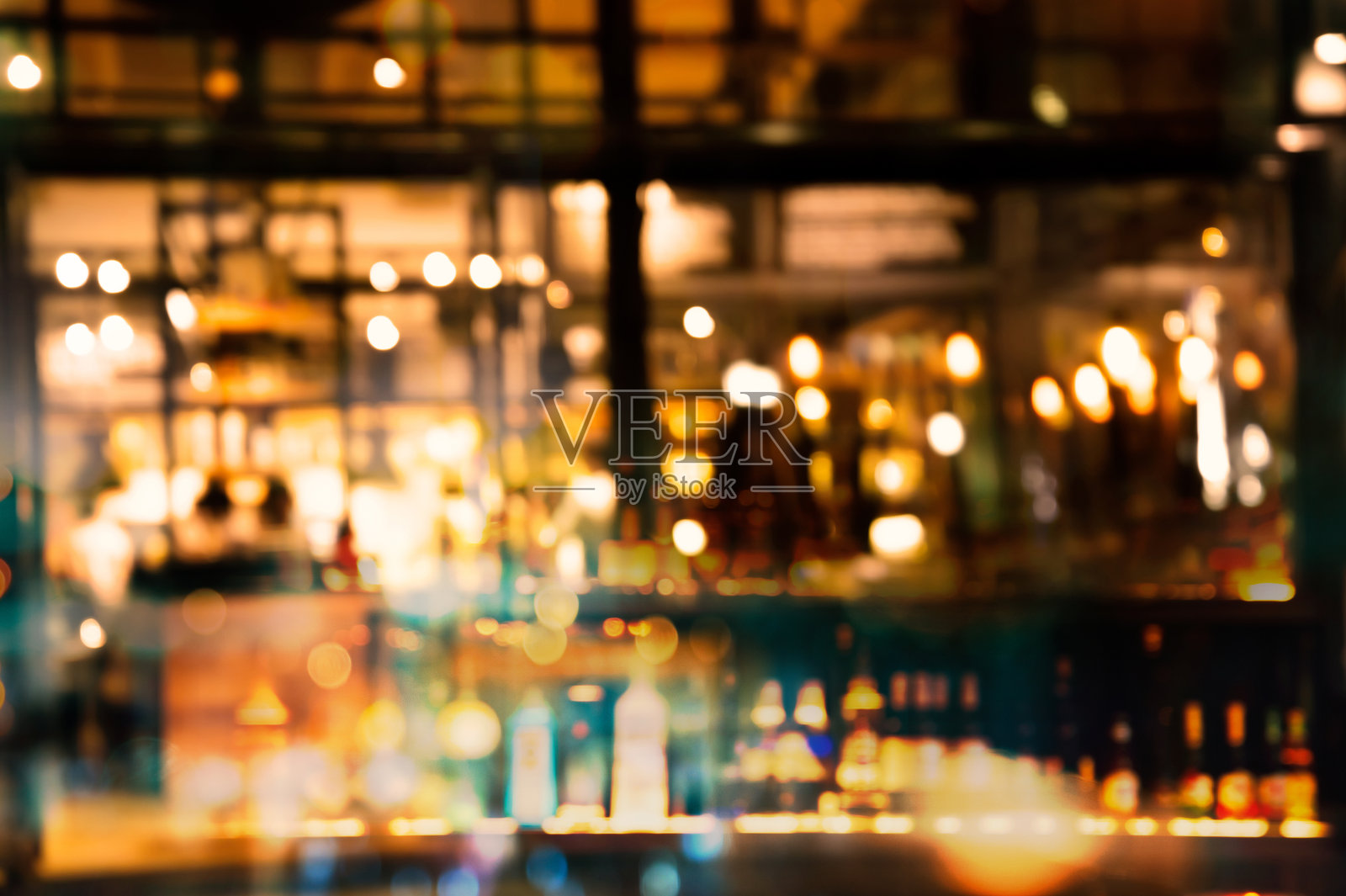夜间酒吧或酒馆的模糊橙色派对灯光背景照片摄影图片