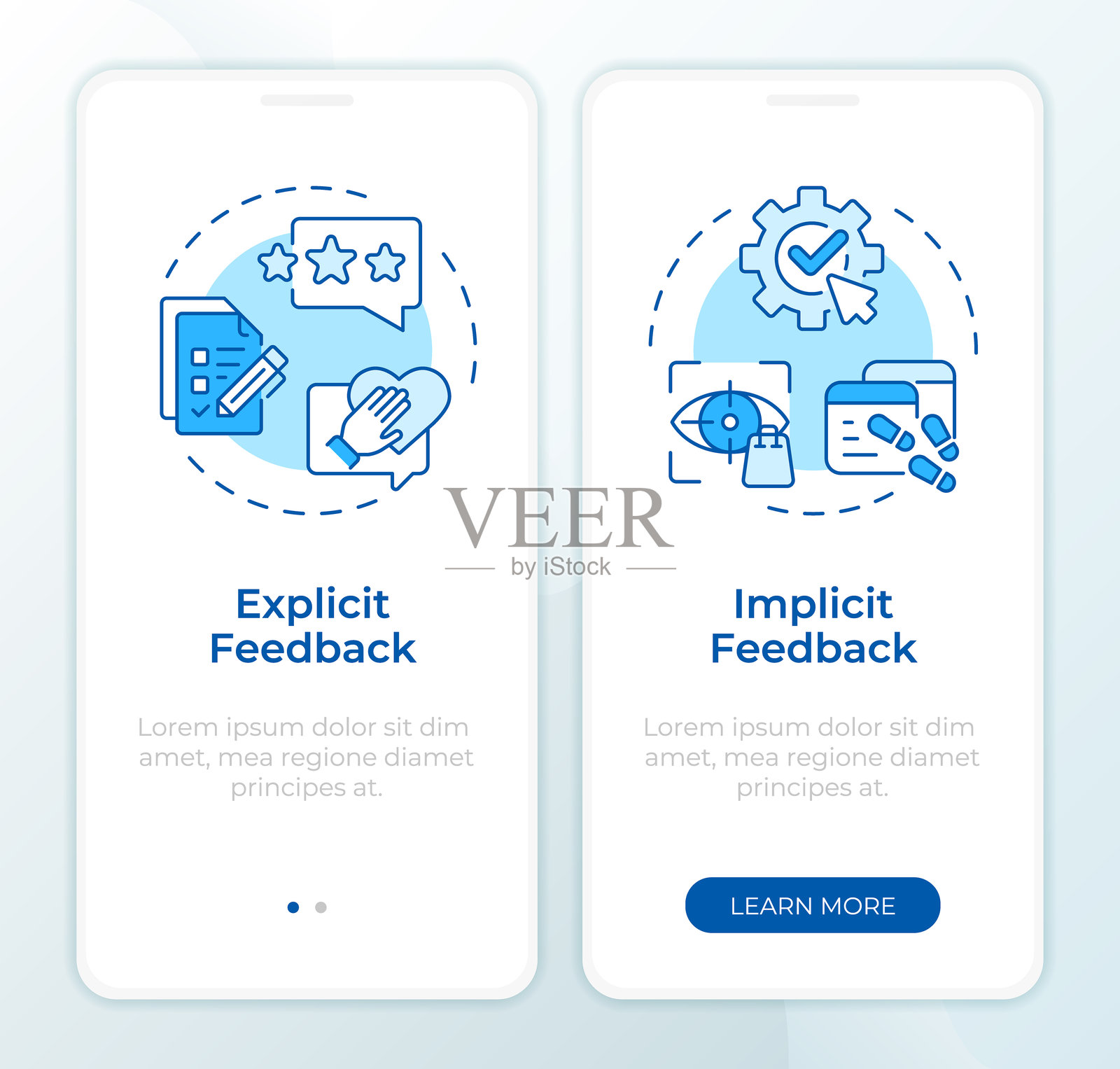 用户反馈类型蓝色入职移动应用屏幕插画图片素材