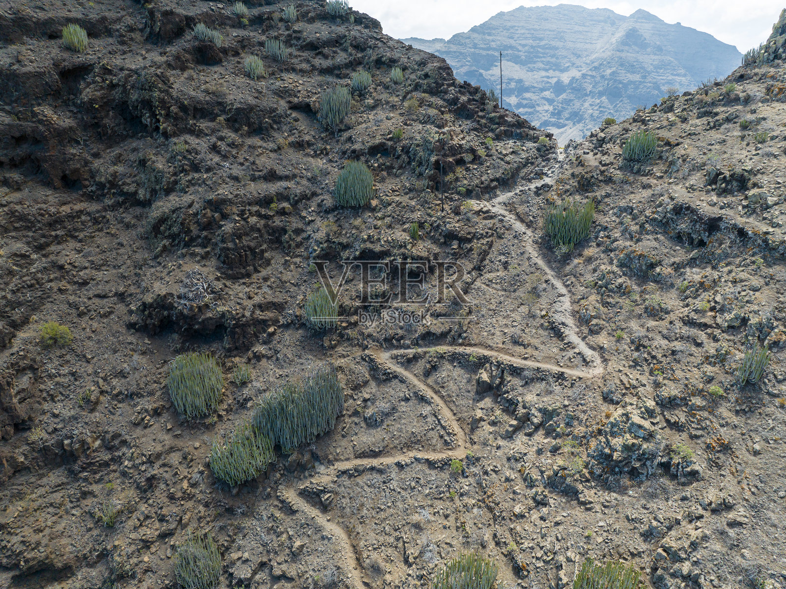 从空中俯瞰通往瓜伊瓜伊海滩的山间小径。大加那利岛。西班牙照片摄影图片