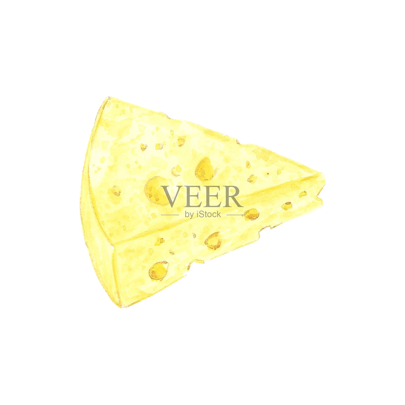 手绘水彩奶酪作品，背景为白色。可用于明信片、标签、剪贴簿及其他印刷产品。插画图片素材