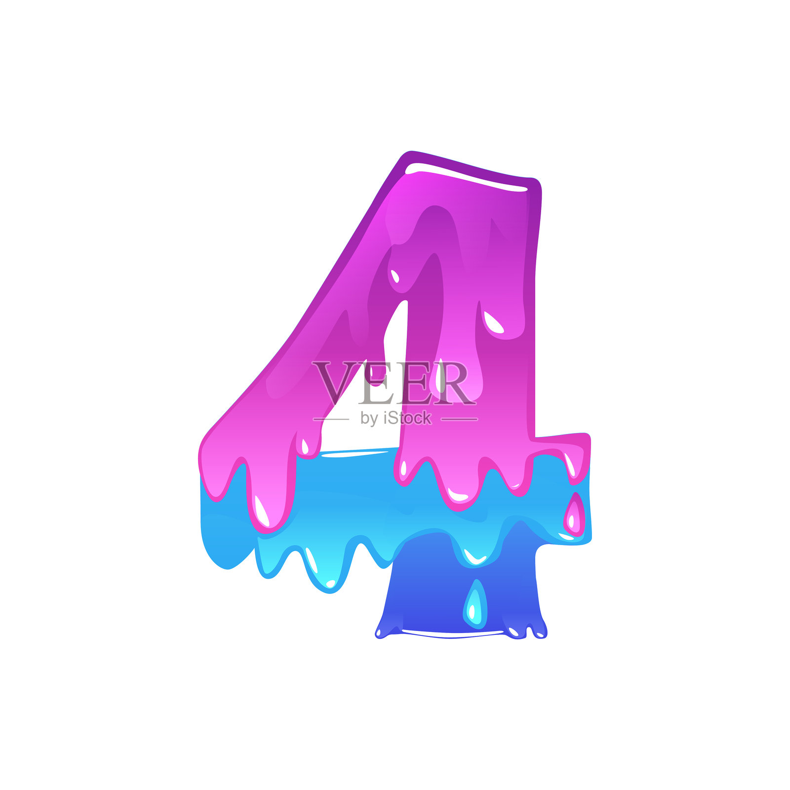 矢量史莱姆卡通数字4，数字四。史莱姆字体类型拉丁字母数字插画图片素材