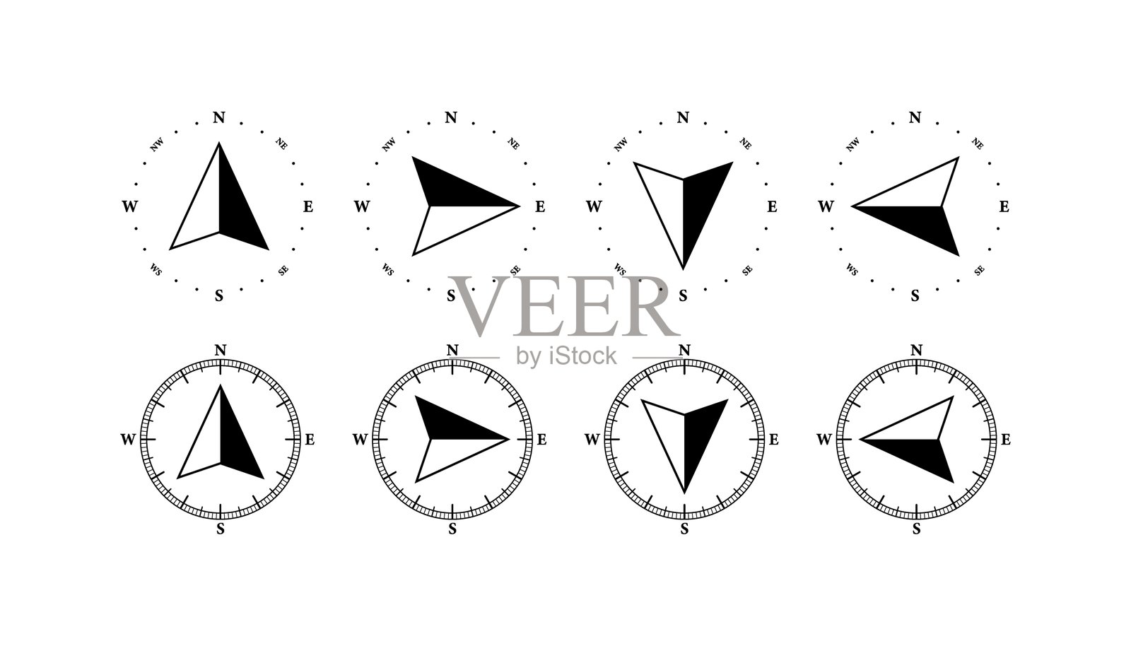 指南针图标集。轮廓风格。矢量图标插画图片素材