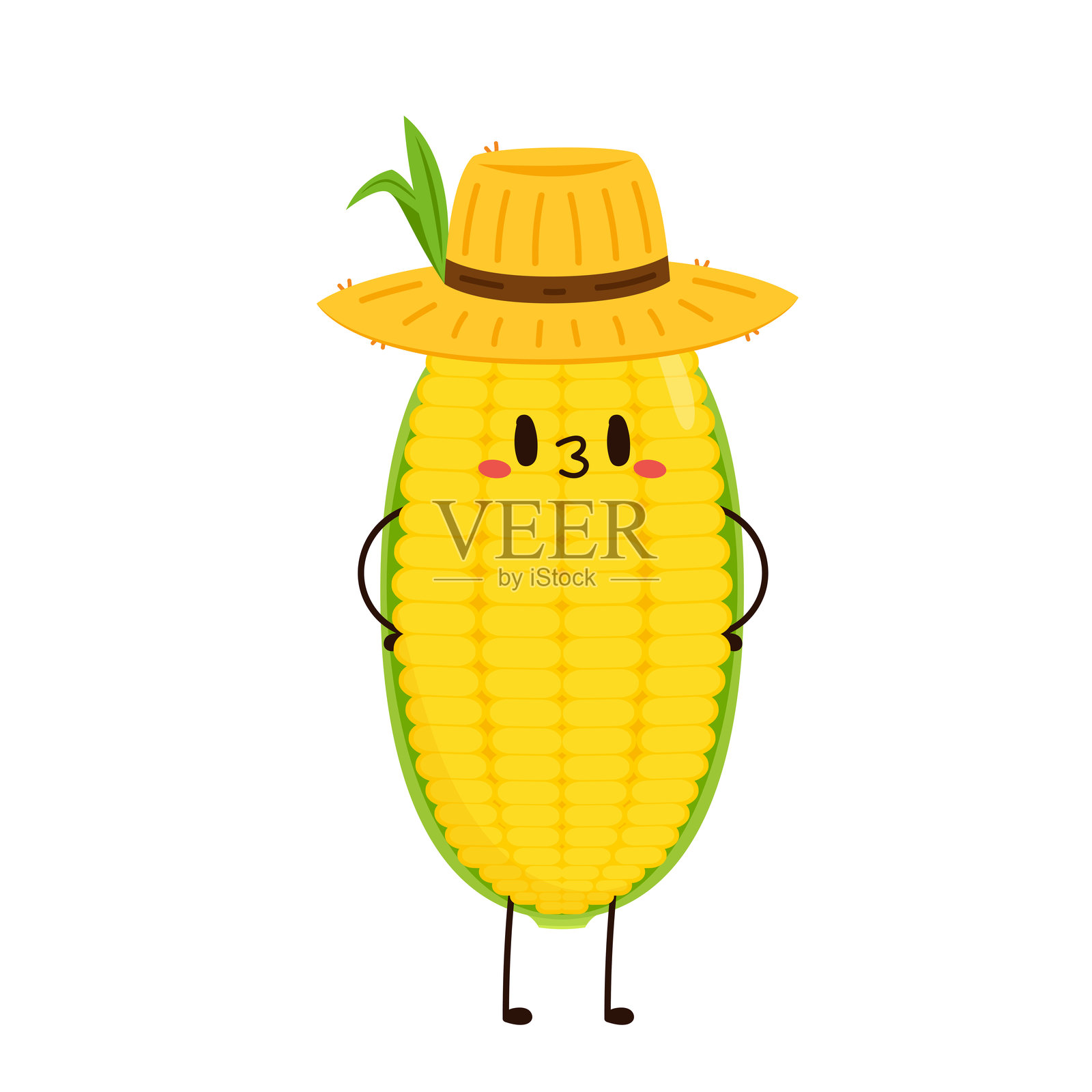 玉米卡通矢量图。可爱的蔬菜矢量角色，独立于白色背景。玉米吉祥物。插画图片素材