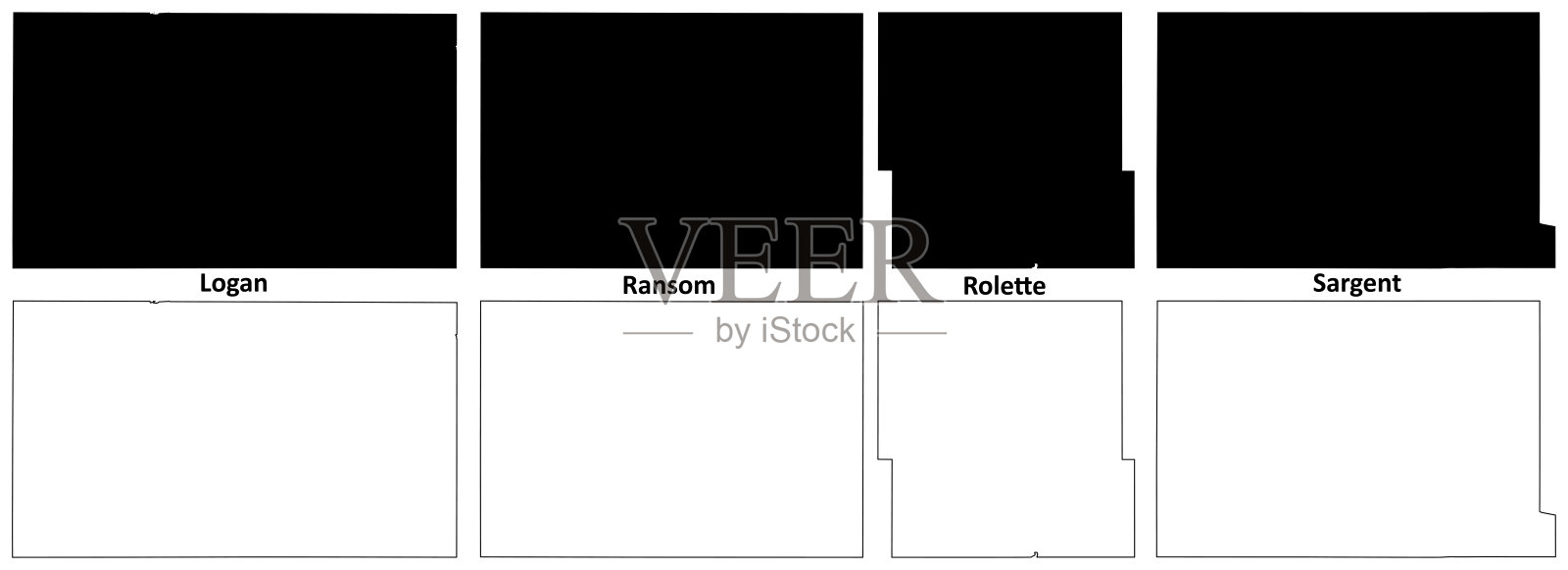 北达科他州萨金特、罗莱特、兰萨姆和洛根县地图矢量插图，涂鸦草图地图插画图片素材