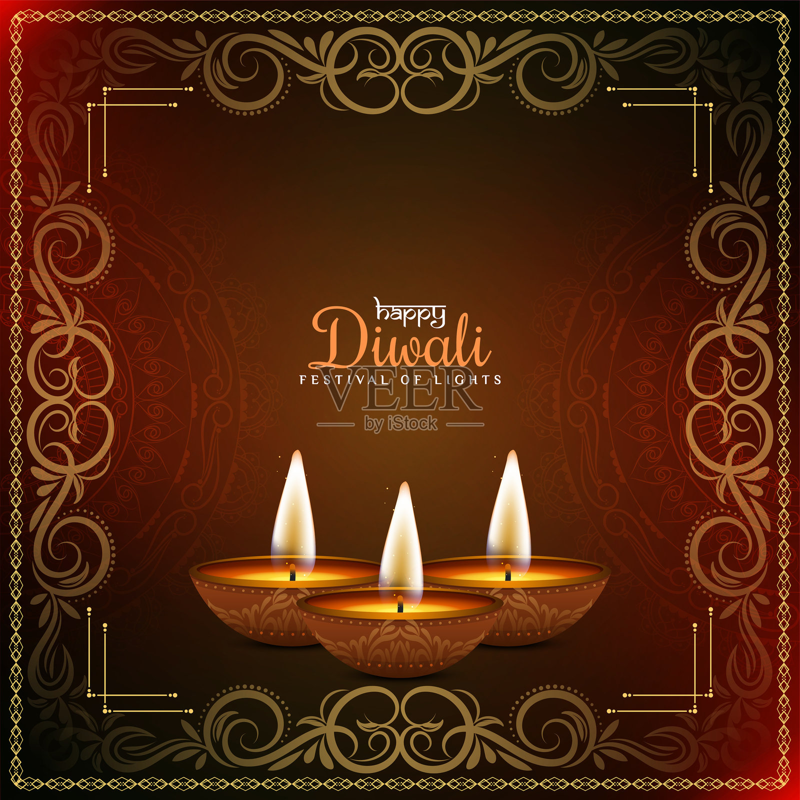 快乐的排灯节时尚美丽的框架背景设计插画图片素材