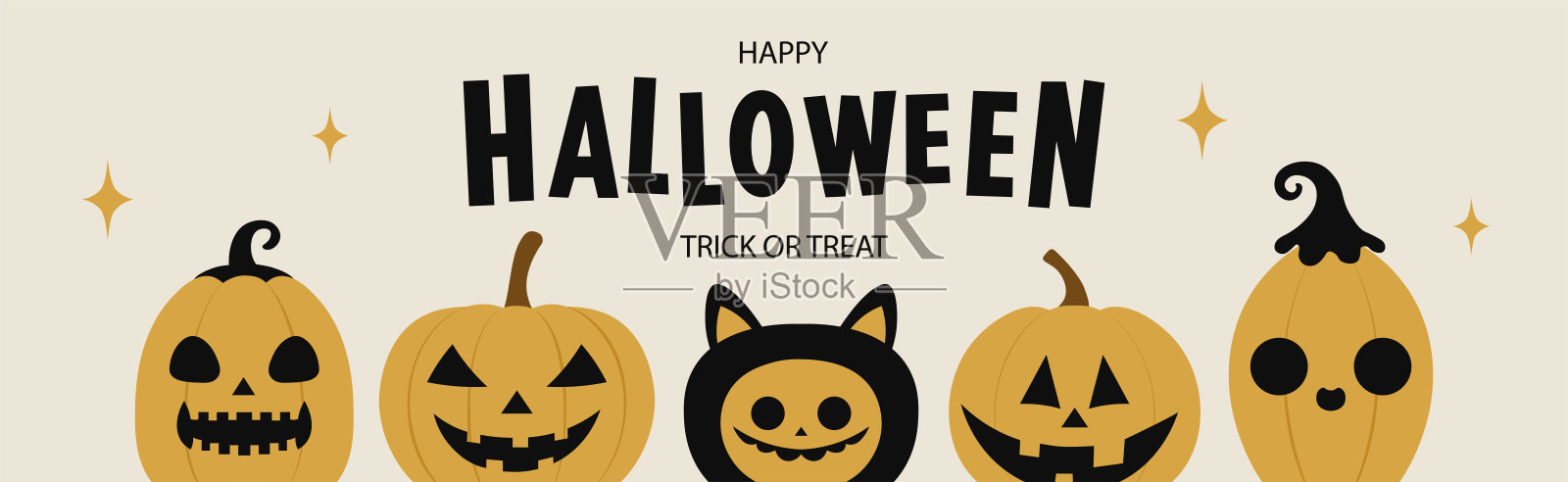 可爱搞笑的南瓜灯，快乐万圣节海报矢量背景插图插画图片素材