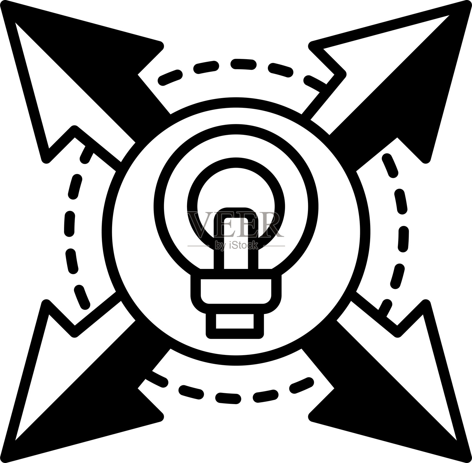 一幅黑白图形，四个箭头指向不同方向插画图片素材