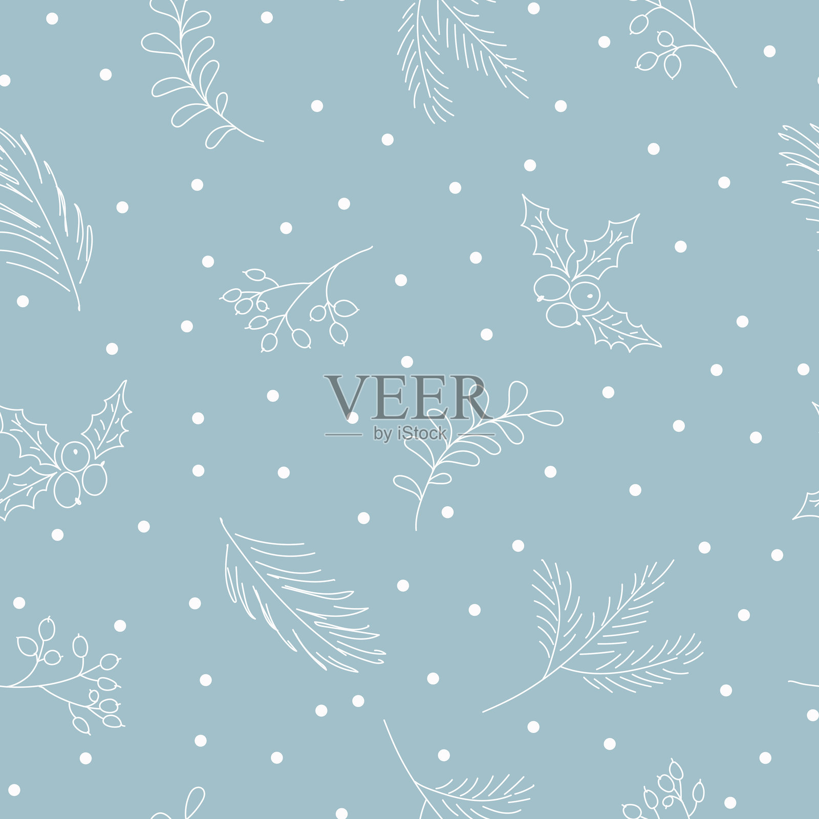 圣诞节的松枝、浆果和冬青图案。插画图片素材