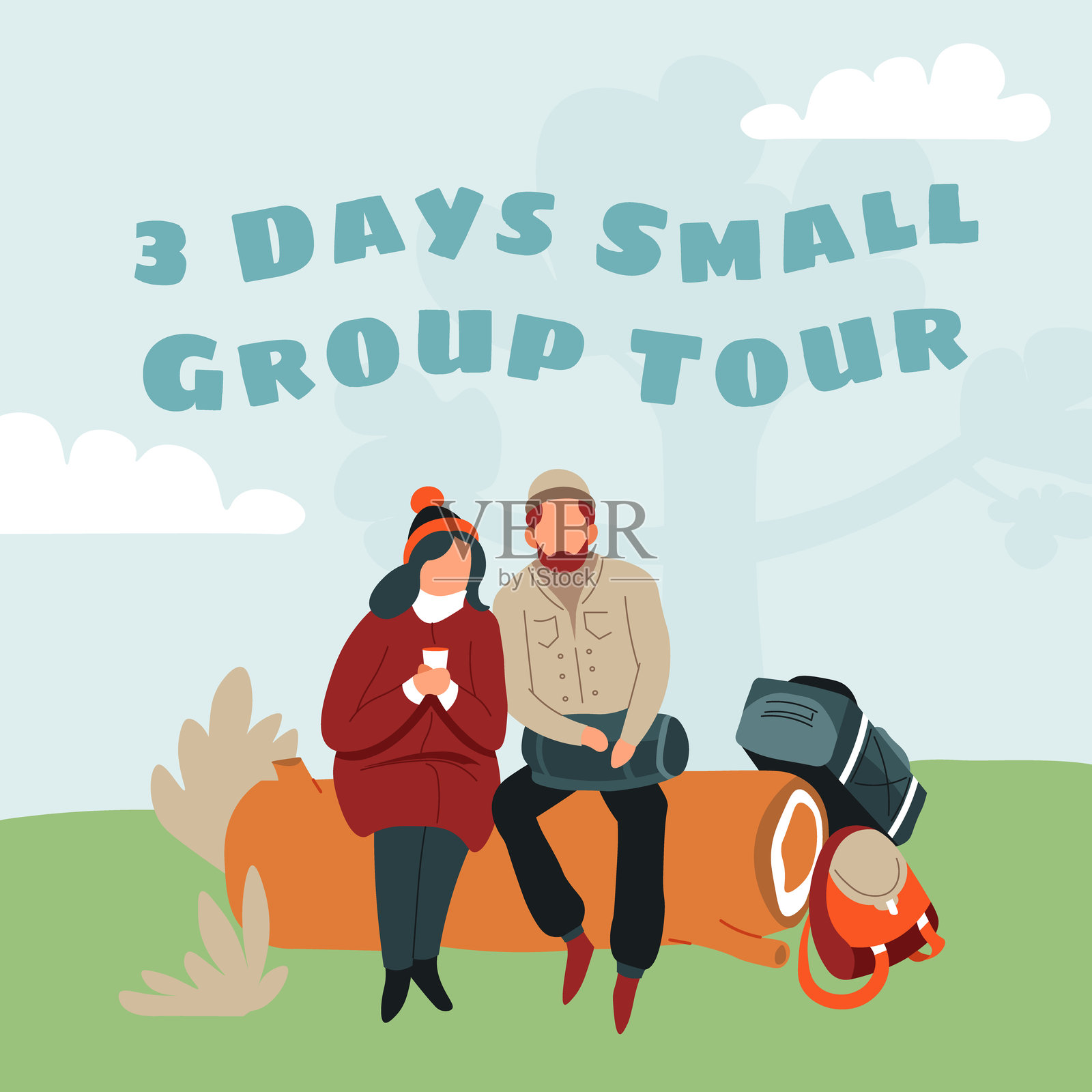 三天小团体旅游插画图片素材