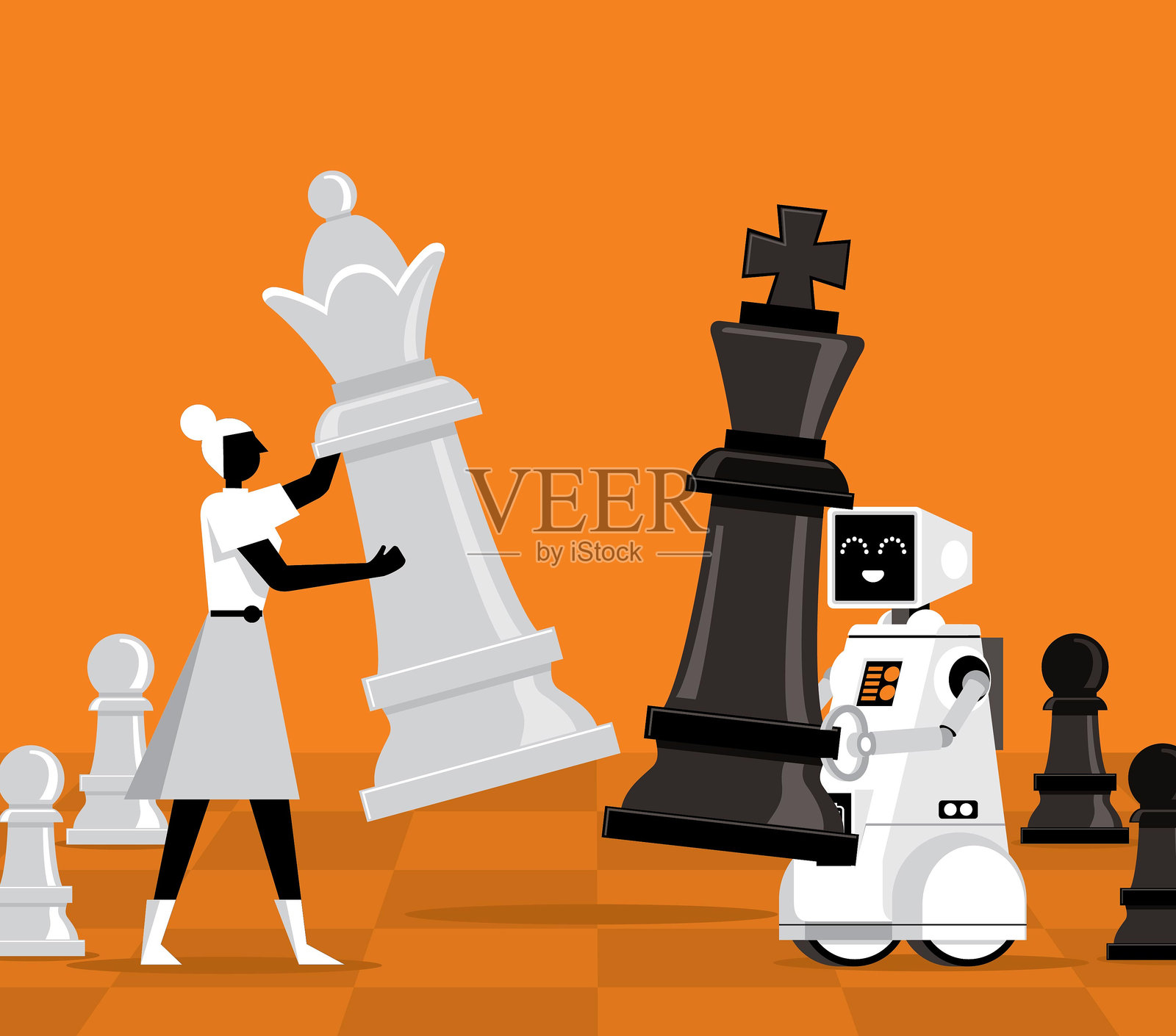 女商人与机器人对决插画图片素材