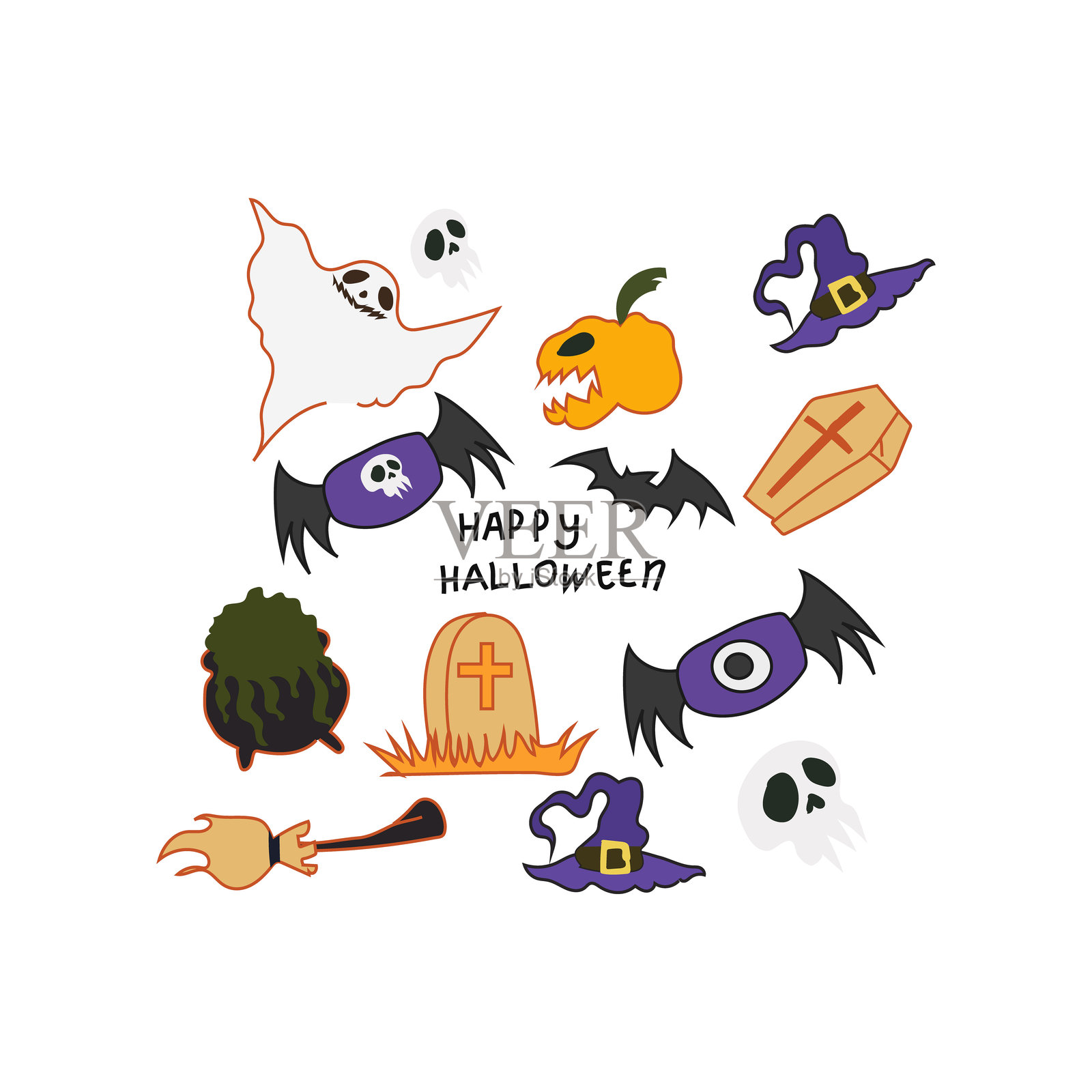 快乐的万圣节套装插画图片素材